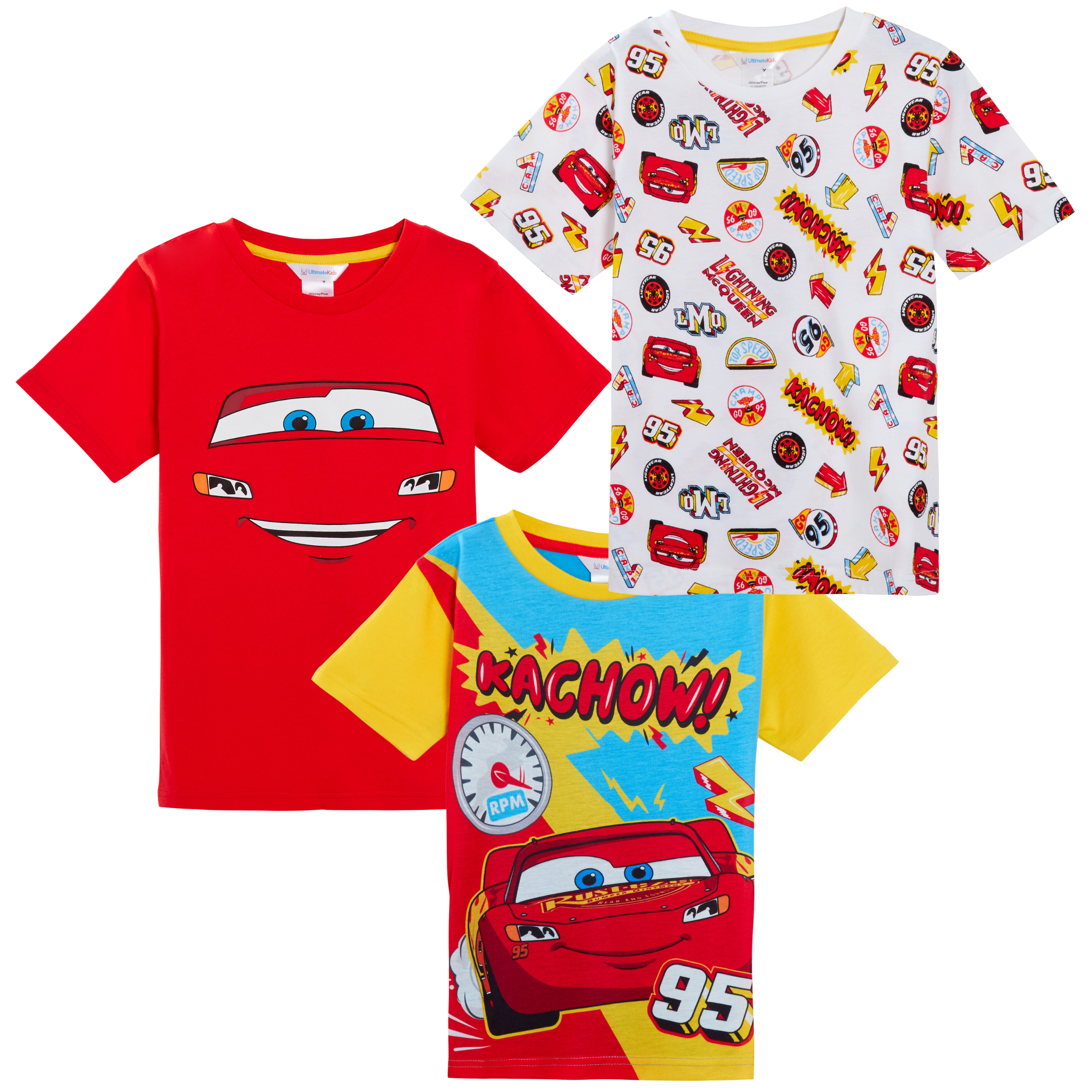 Boys 3 Pack Disney Cars T-Shirts Lightning McQueen Dress Up Top Short Summer Tee