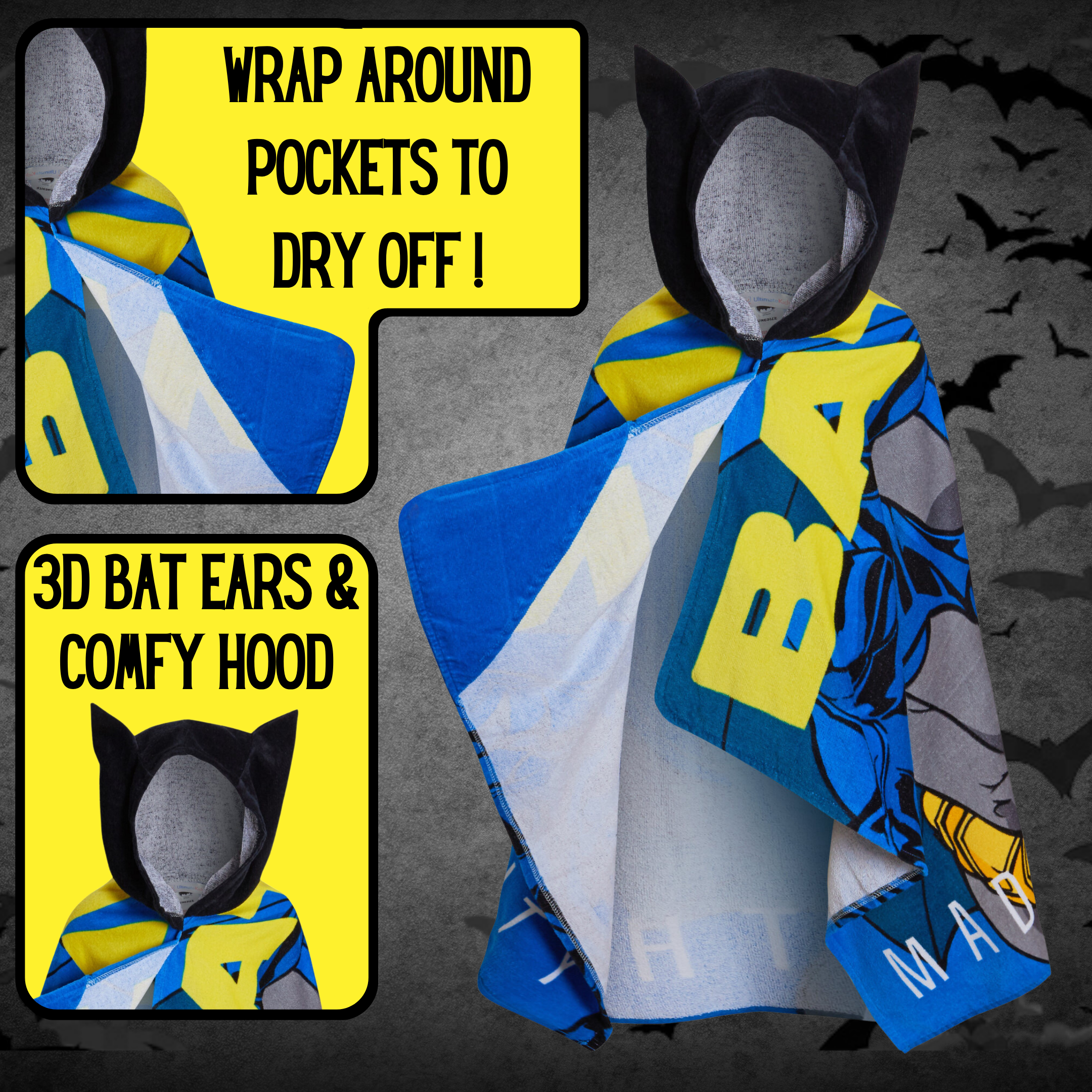 Batman Hooded Towel 100% Cotton Kids Poncho Beach Towel Bath Towel Swimming Wrap