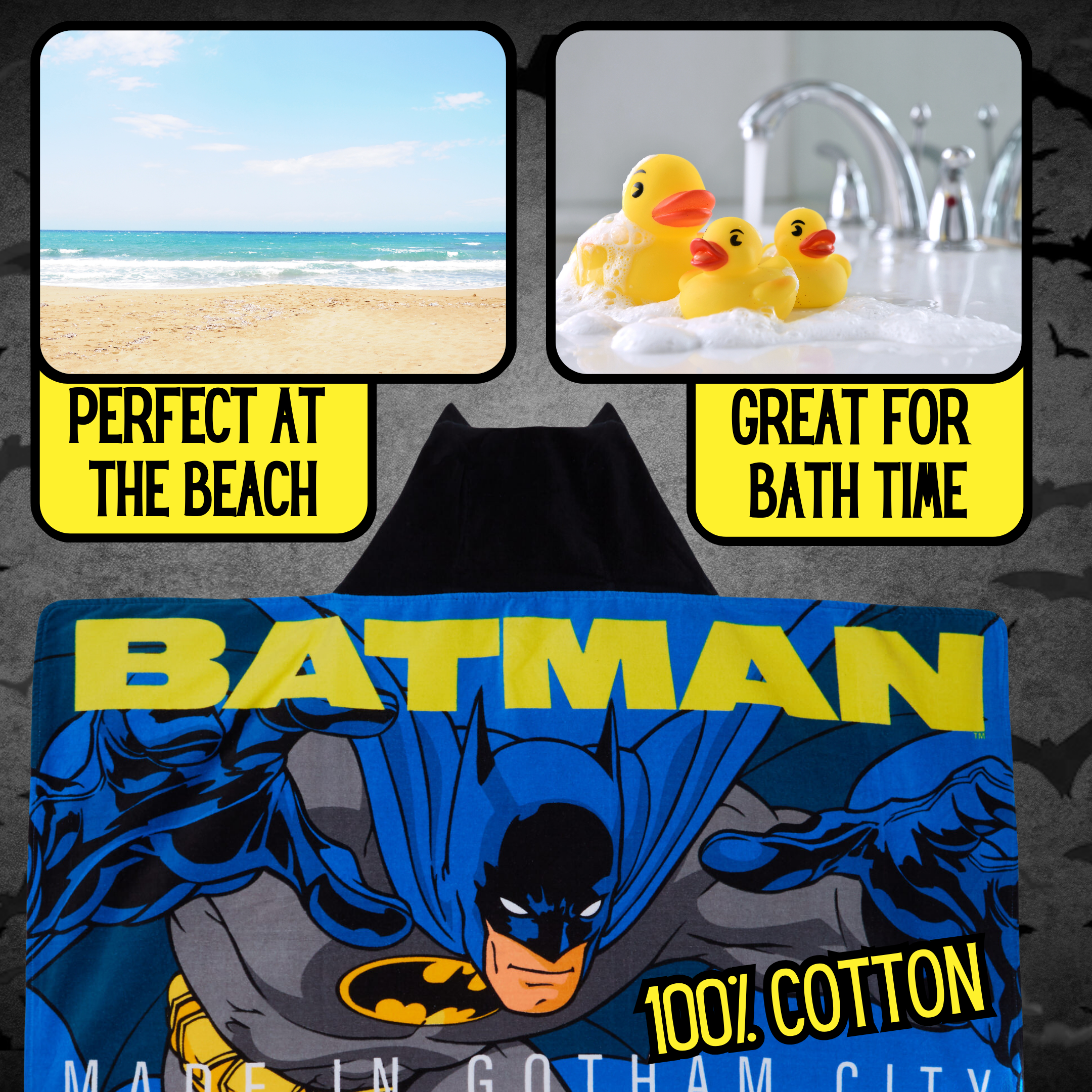 Batman Hooded Towel 100% Cotton Kids Poncho Beach Towel Bath Towel Swimming Wrap