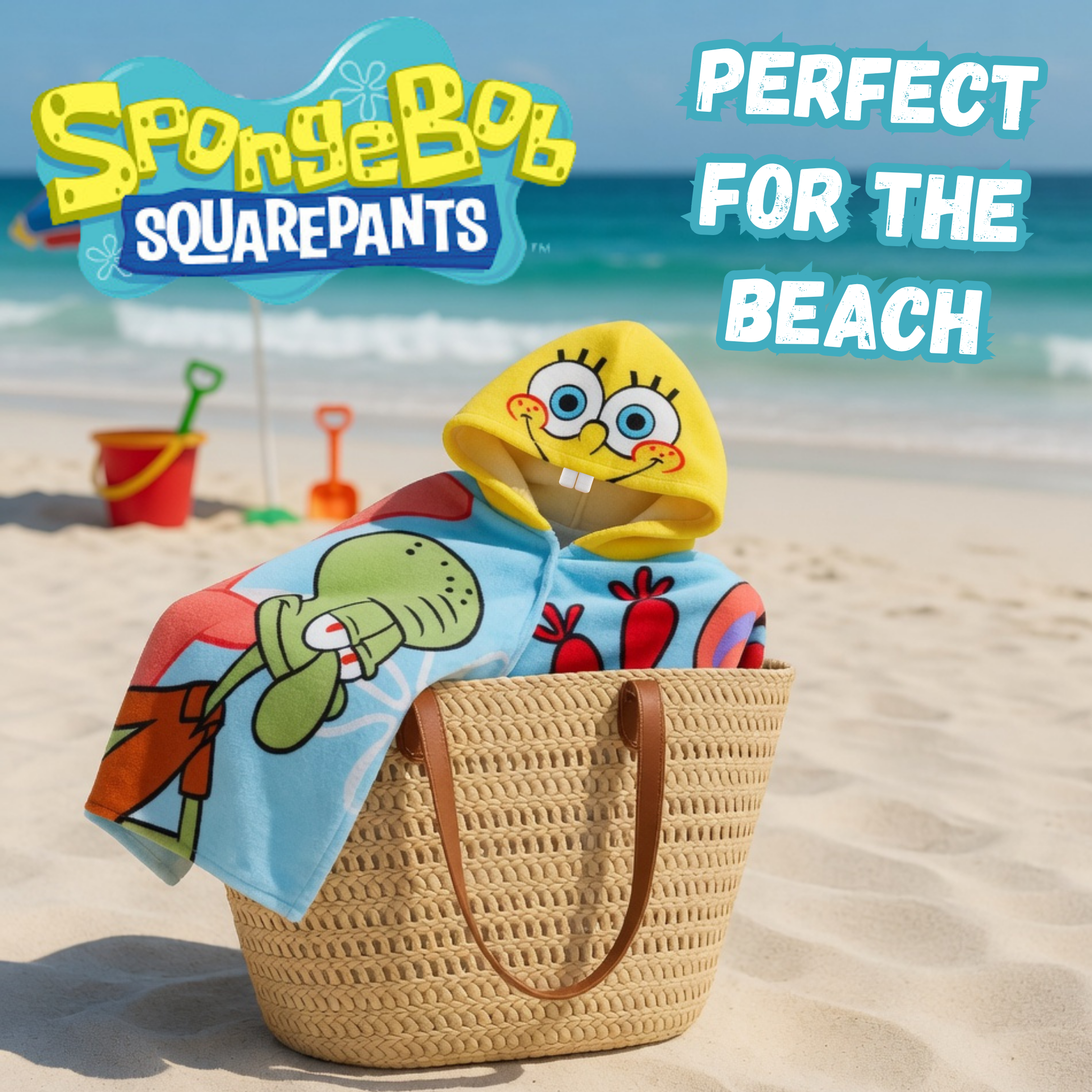 SpongeBob SquarePants Hooded Towel Kids Poncho Beach Bath Towel Swimming Wrap