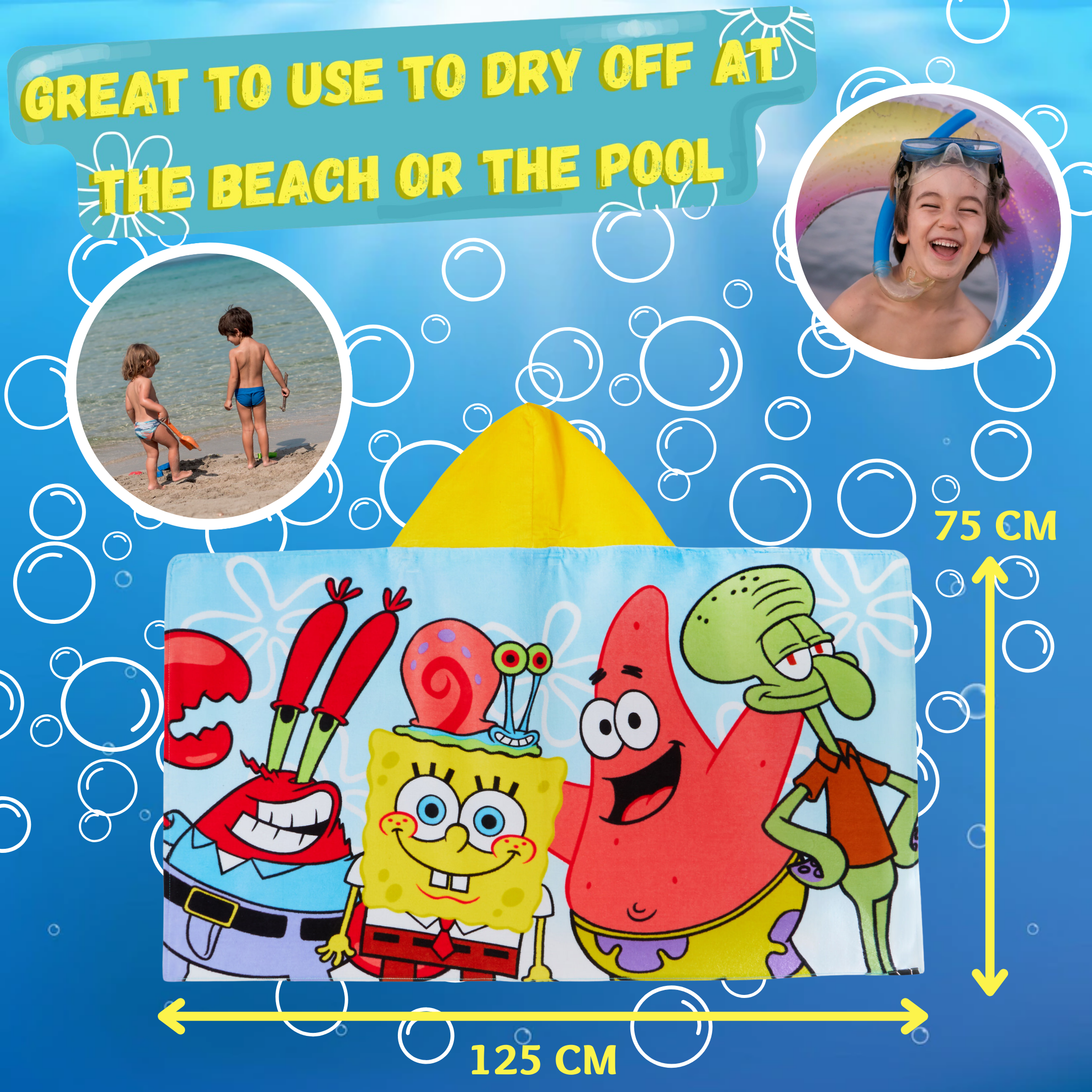 SpongeBob SquarePants Hooded Towel Kids Poncho Beach Bath Towel Swimming Wrap