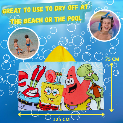 SpongeBob SquarePants Hooded Towel Kids Poncho Beach Bath Towel Swimming Wrap