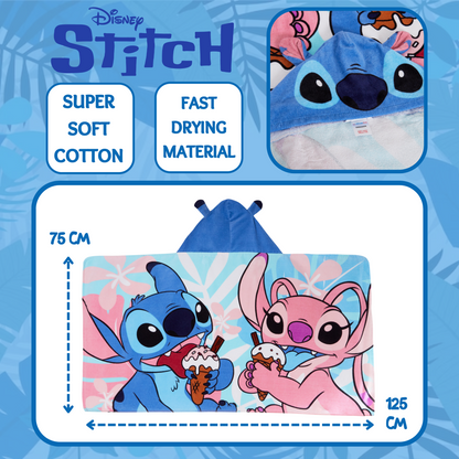 Disney Stitch Hooded Towel Girls Poncho Angel Bath Beach Towel Swimming Wrap