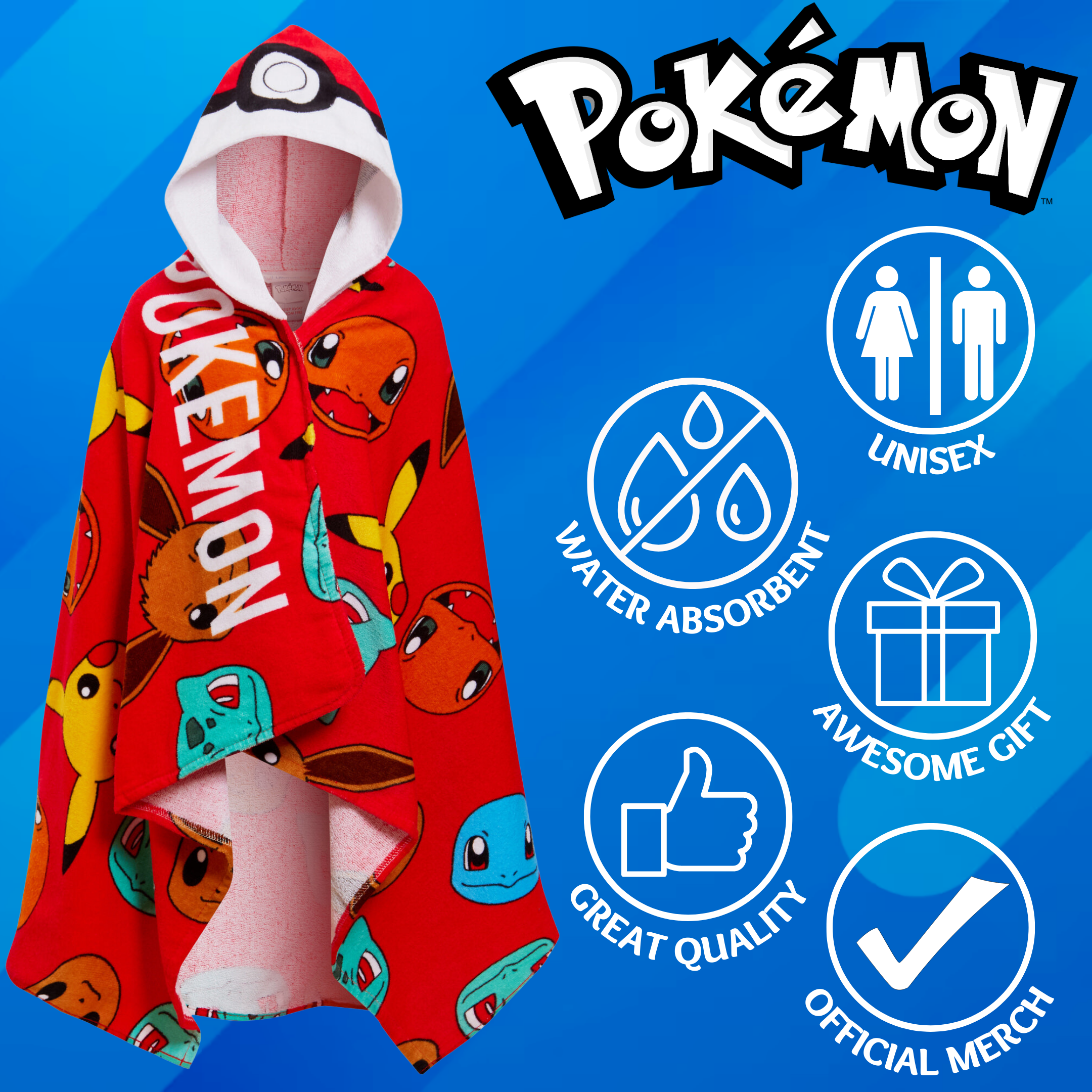 Pokemon Hooded Towel Kids Pikachu Poncho Beachtowel Bath Towel Swimming Wrap