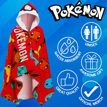 Pokemon Hooded Towel Kids Pikachu Poncho Beachtowel Bath Towel Swimming Wrap