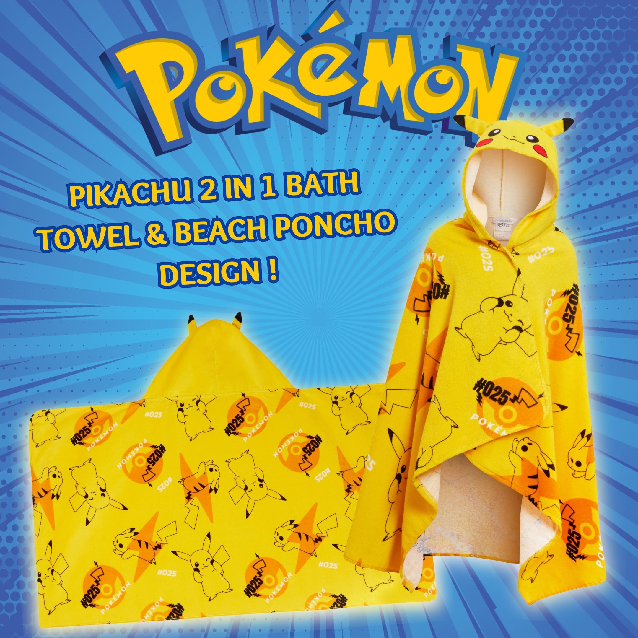 Pikachu Hooded Towel Kids 3D Ears Pokemon Poncho Beach Bath Towel Swimming Wrap