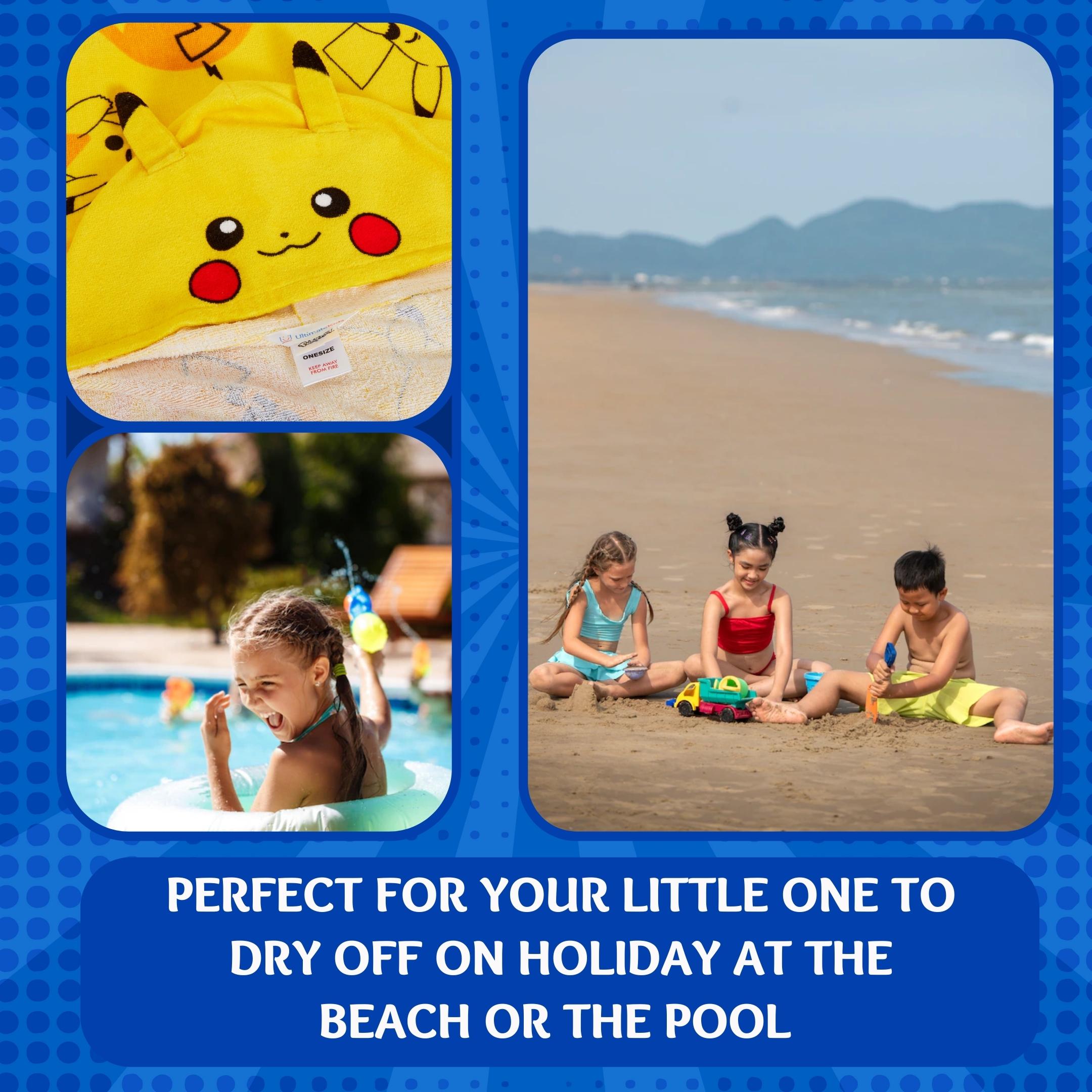 Pikachu Hooded Towel Kids 3D Ears Pokemon Poncho Beach Bath Towel Swimming Wrap