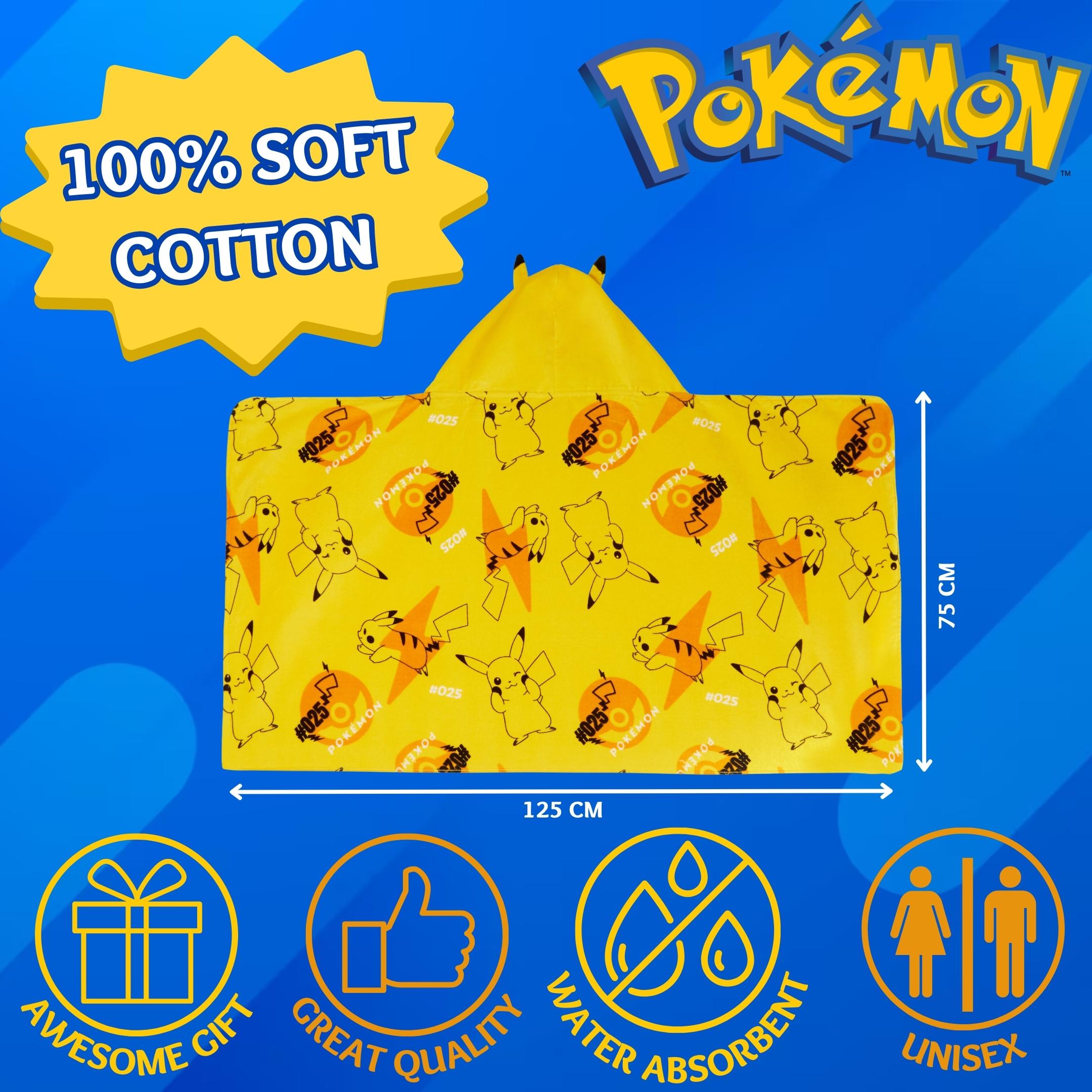 Pikachu Hooded Towel Kids 3D Ears Pokemon Poncho Beach Bath Towel Swimming Wrap