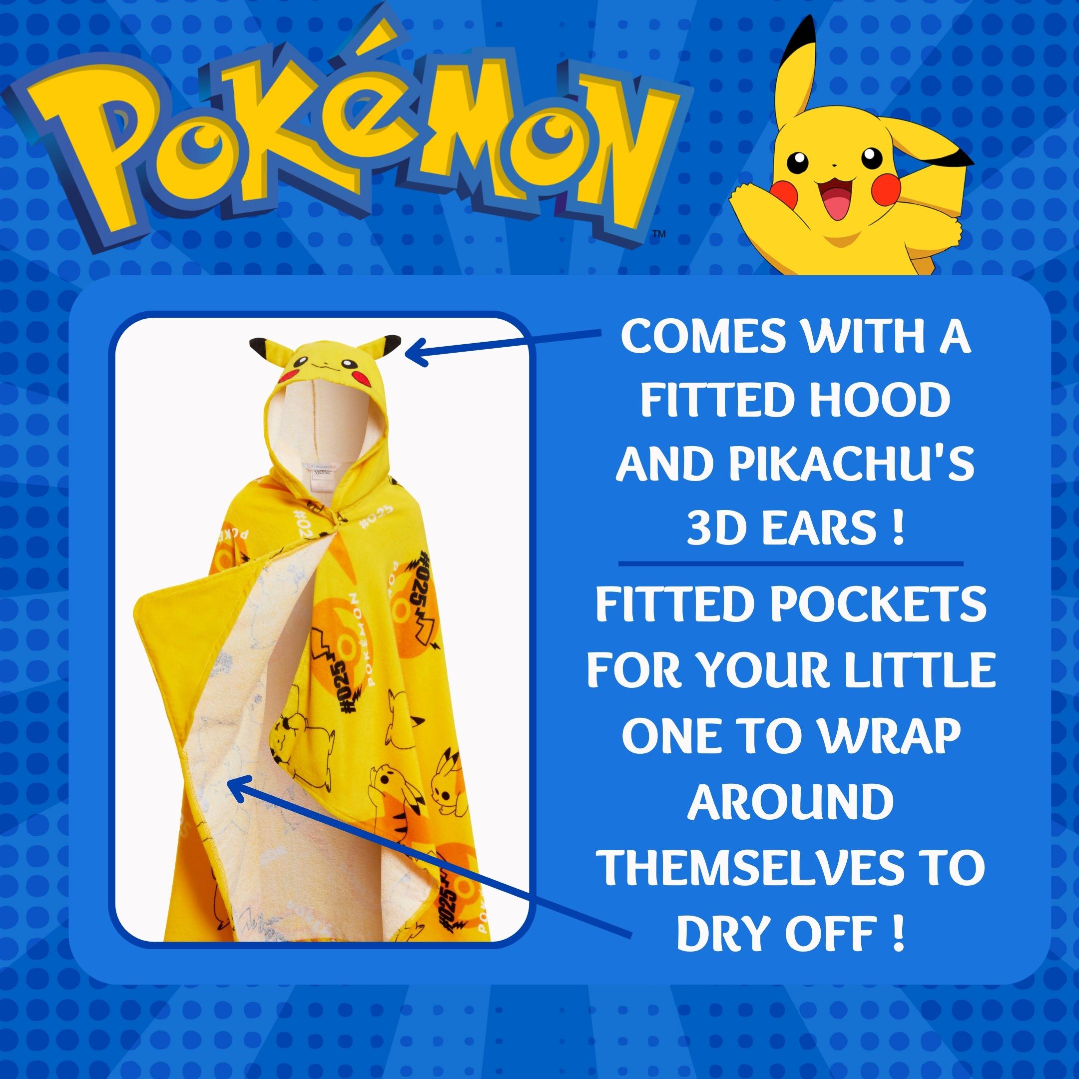 Pikachu Hooded Towel Kids 3D Ears Pokemon Poncho Beach Bath Towel Swimming Wrap