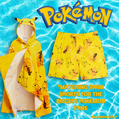 Pikachu Hooded Towel Kids 3D Ears Pokemon Poncho Beach Bath Towel Swimming Wrap