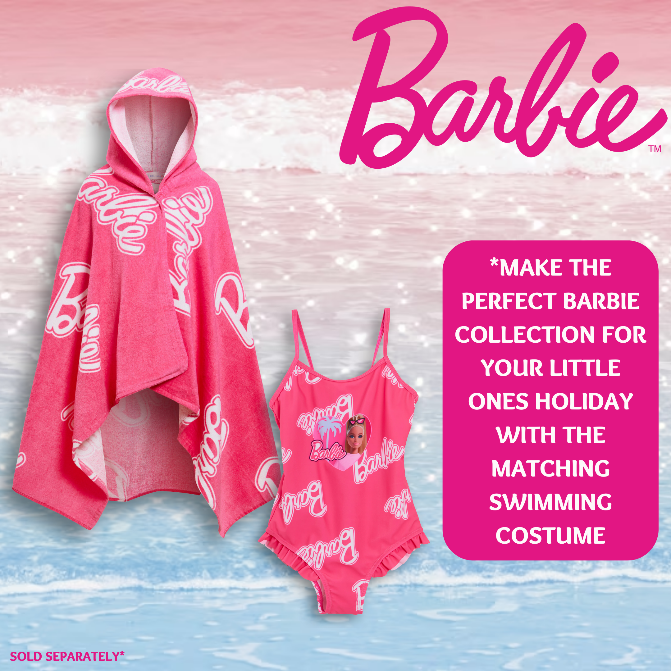 Girls Barbie Hooded Towel Kids Poncho Pink Beach Towel Bath Towel Swimming Wrap