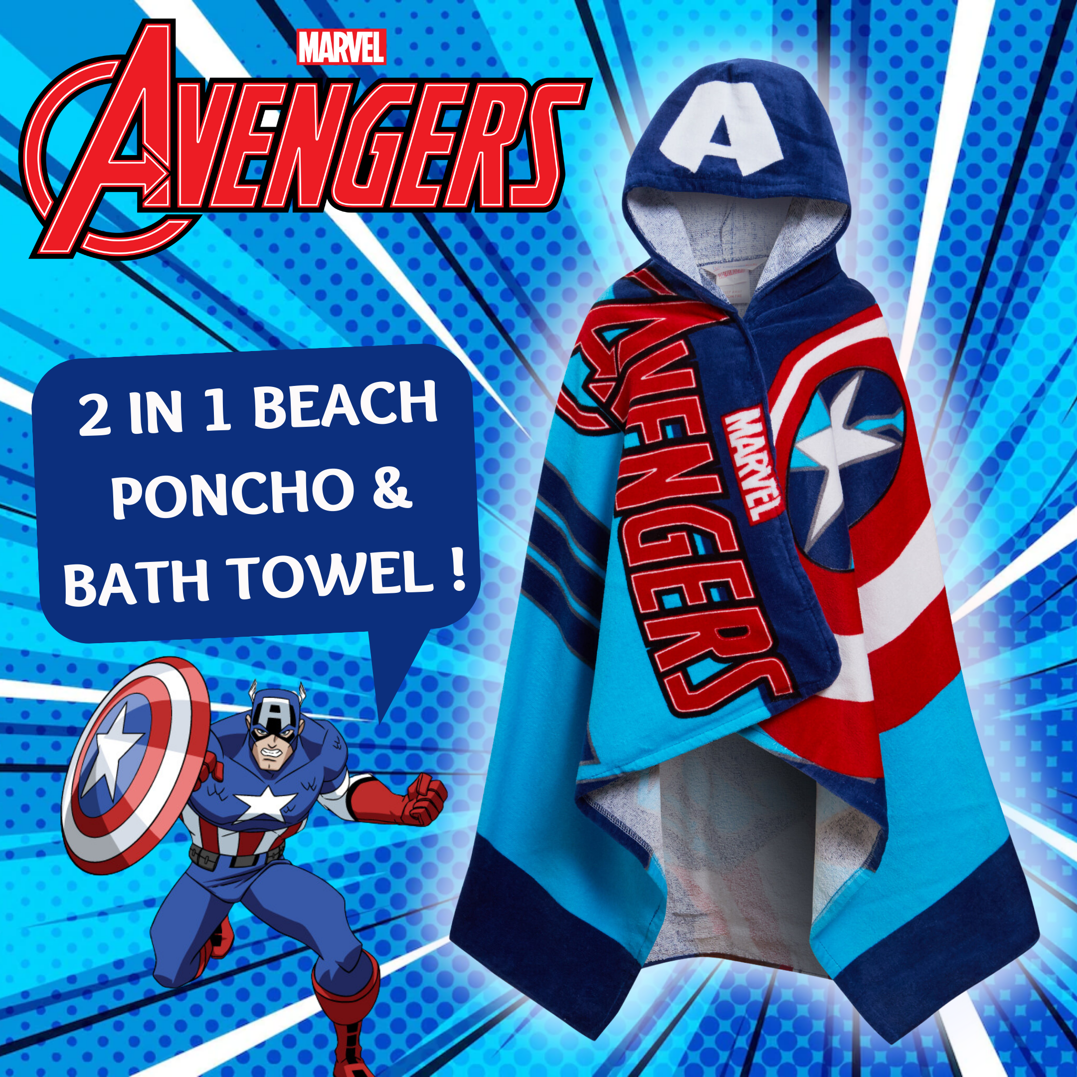 Captain America Hooded Towel Avengers Poncho Kids Beach Bath Towel Swimming Wrap