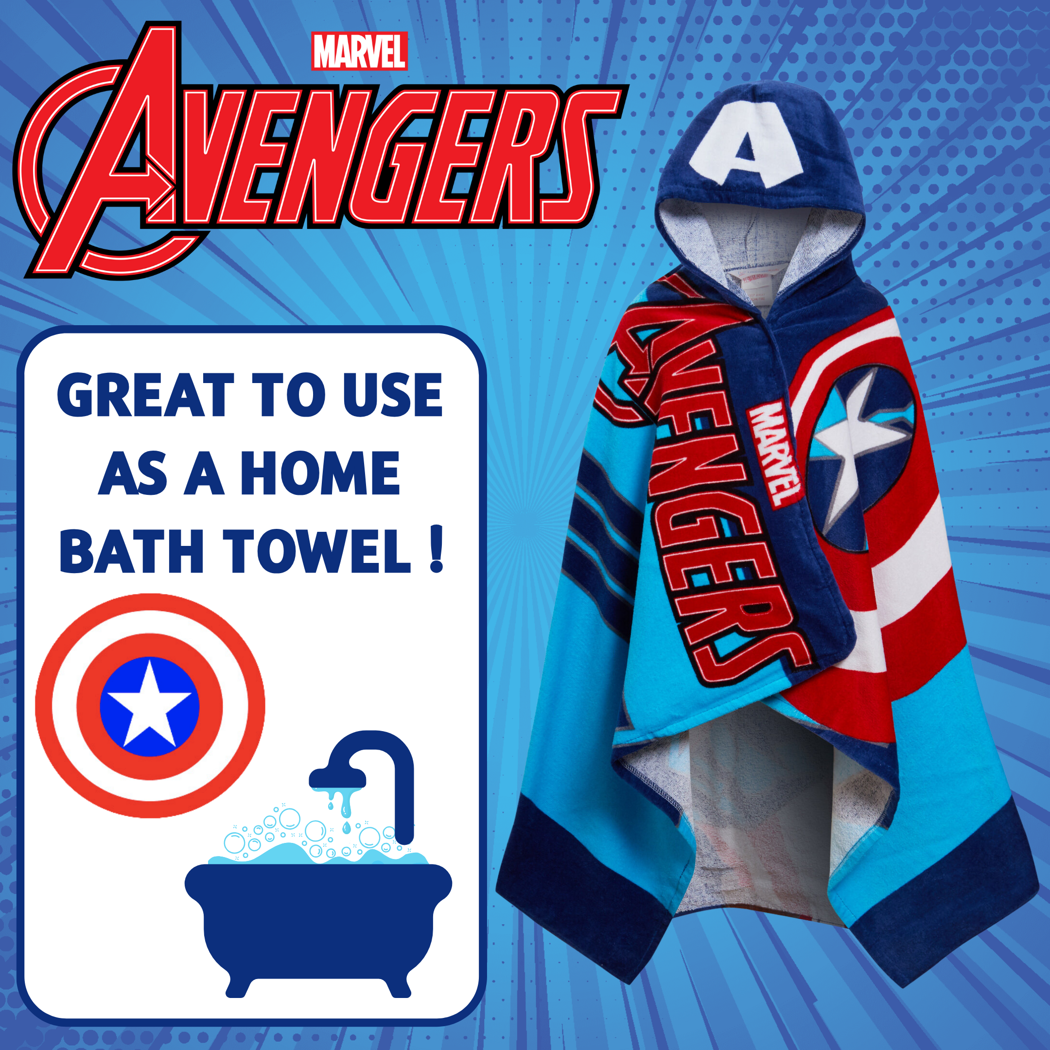 Captain America Hooded Towel Avengers Poncho Kids Beach Bath Towel Swimming Wrap