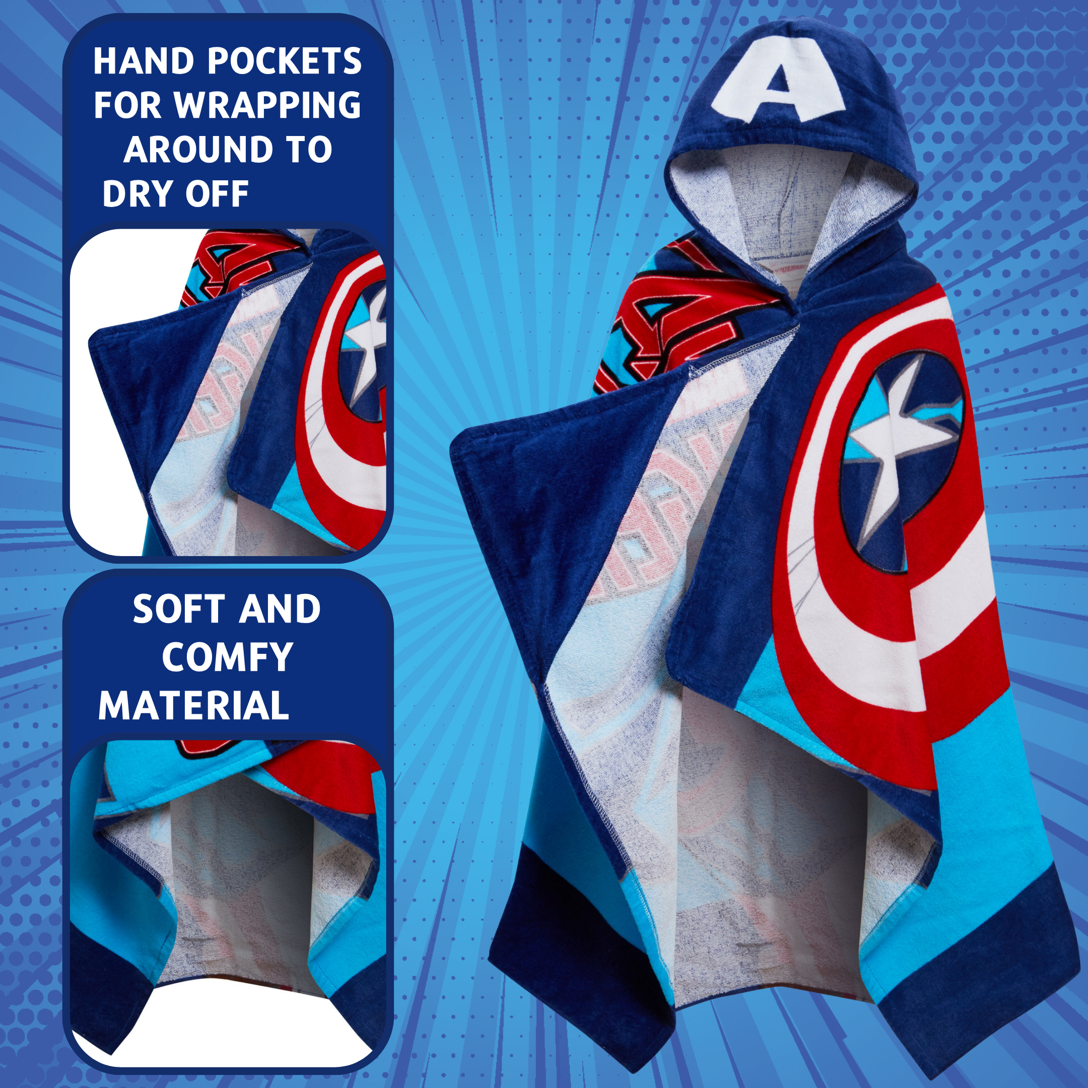 Captain America Hooded Towel Avengers Poncho Kids Beach Bath Towel Swimming Wrap