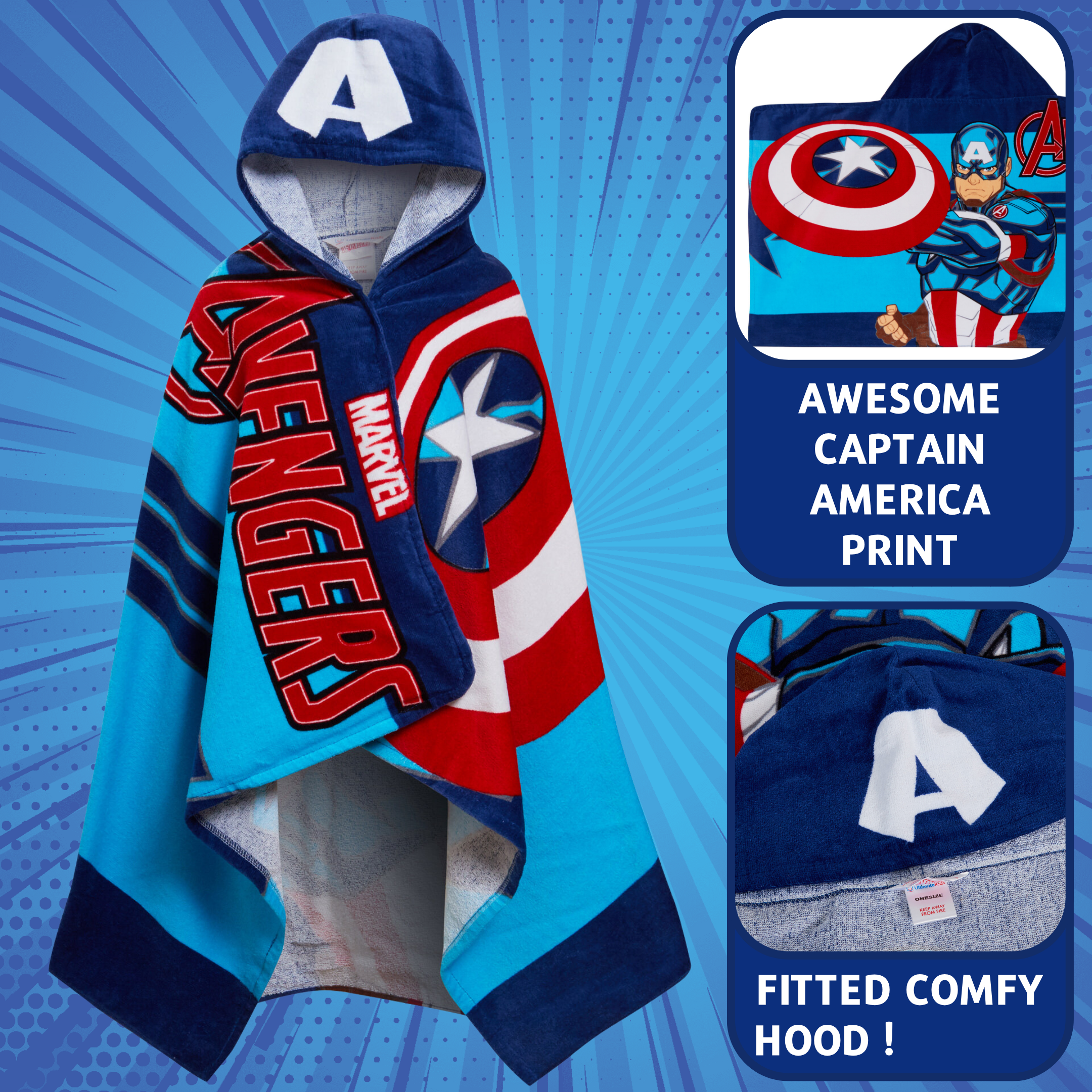 Captain America Hooded Towel Avengers Poncho Kids Beach Bath Towel Swimming Wrap