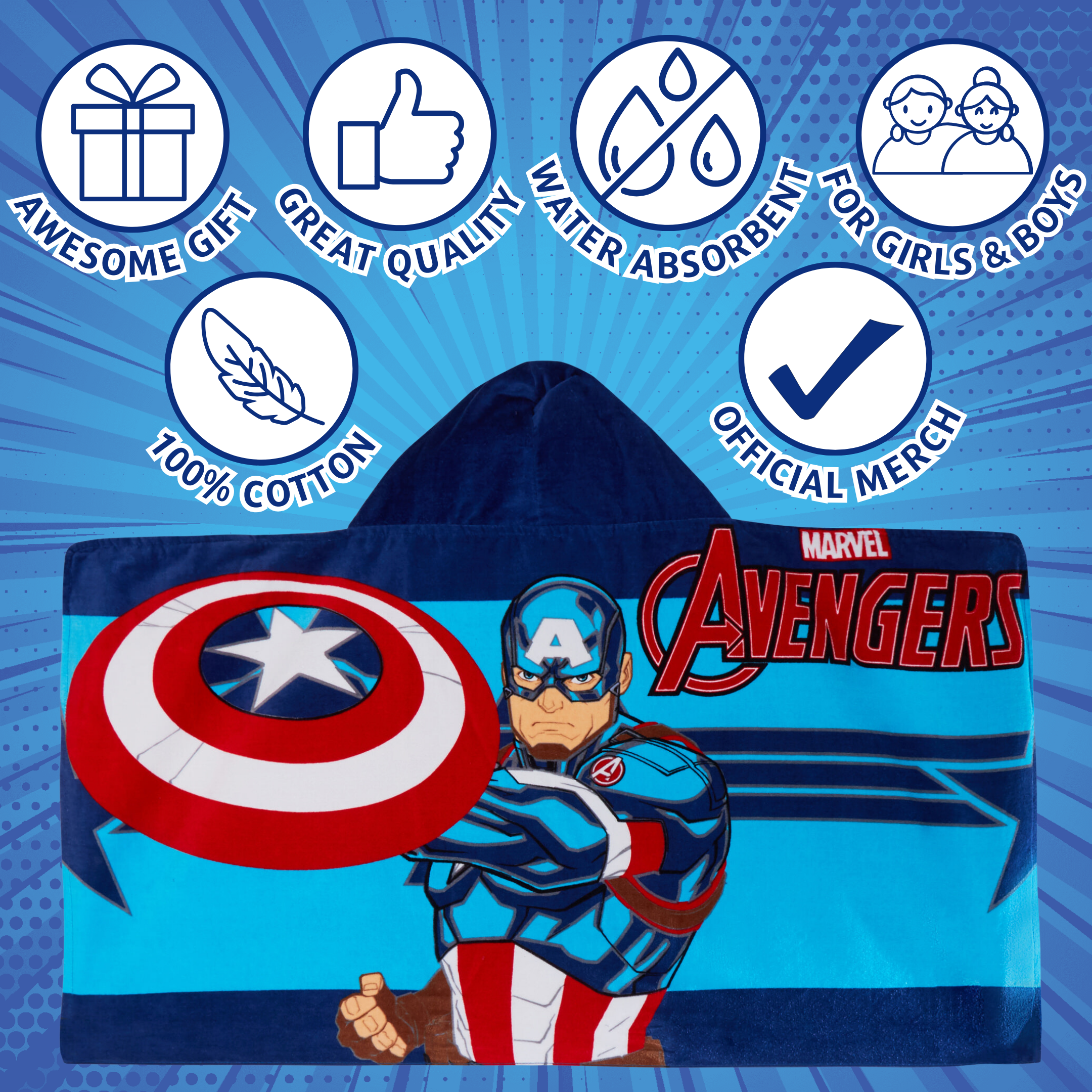 Captain America Hooded Towel Avengers Poncho Kids Beach Bath Towel Swimming Wrap