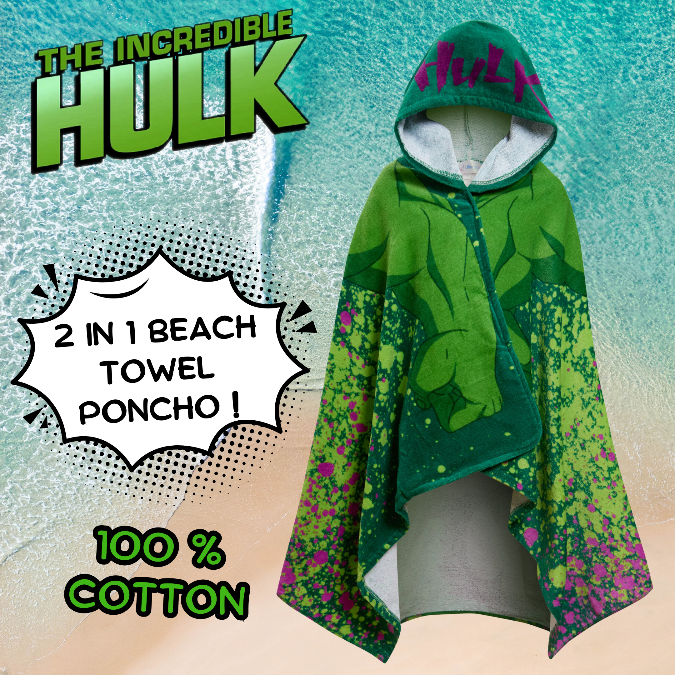 Incredible Hulk Hooded Towel Avengers Poncho Beachtowel Bath Towel Swimming Wrap