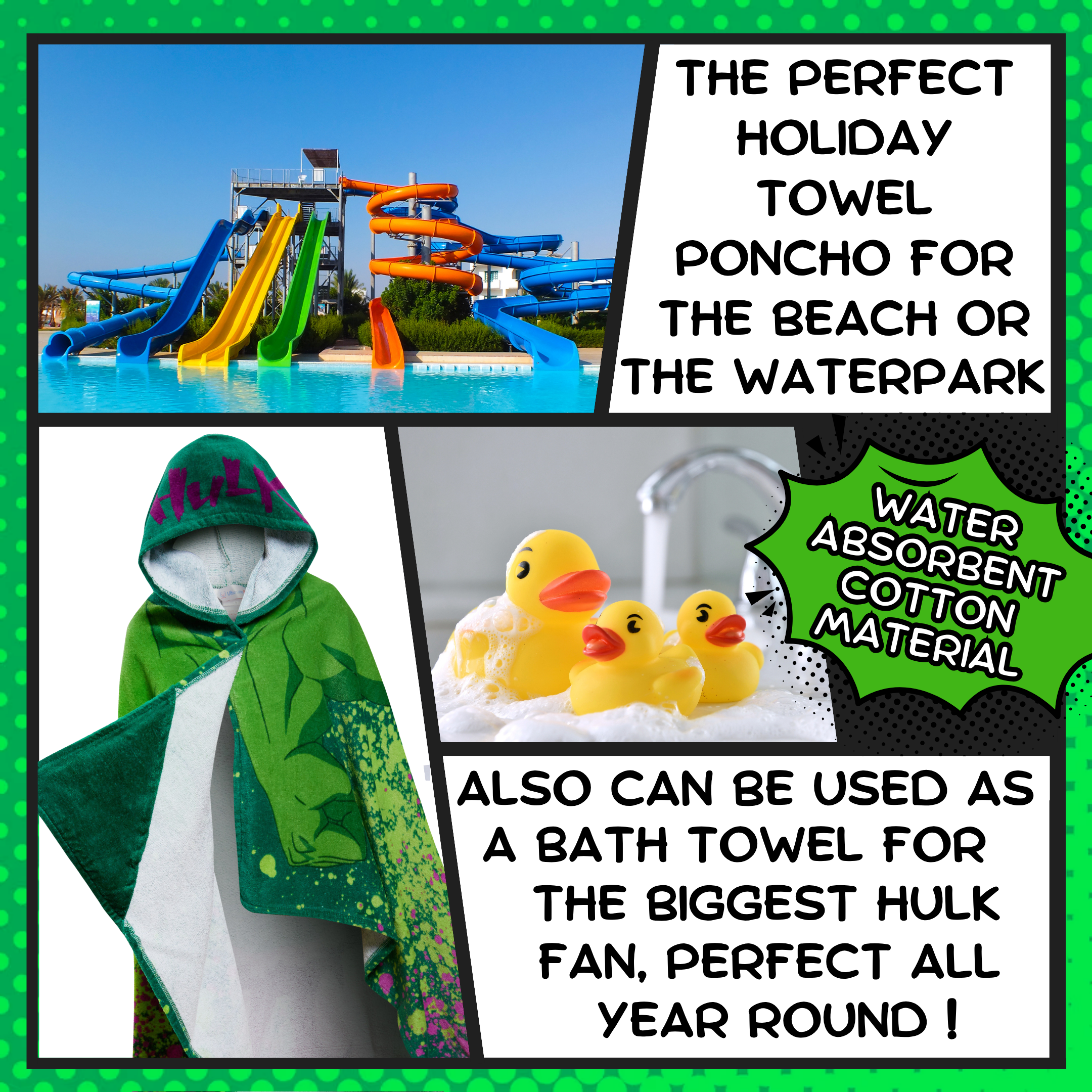 Incredible Hulk Hooded Towel Avengers Poncho Beachtowel Bath Towel Swimming Wrap
