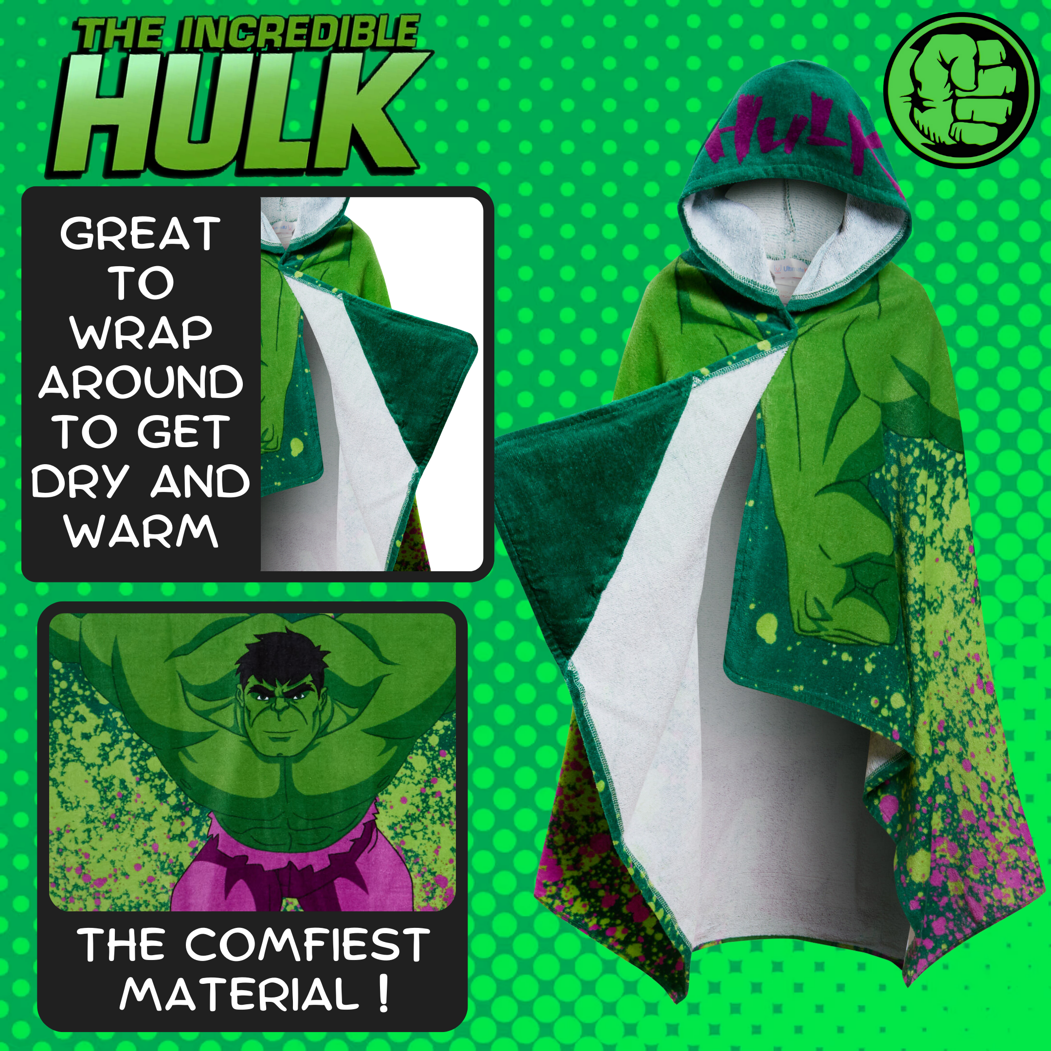 Incredible Hulk Hooded Towel Avengers Poncho Beachtowel Bath Towel Swimming Wrap