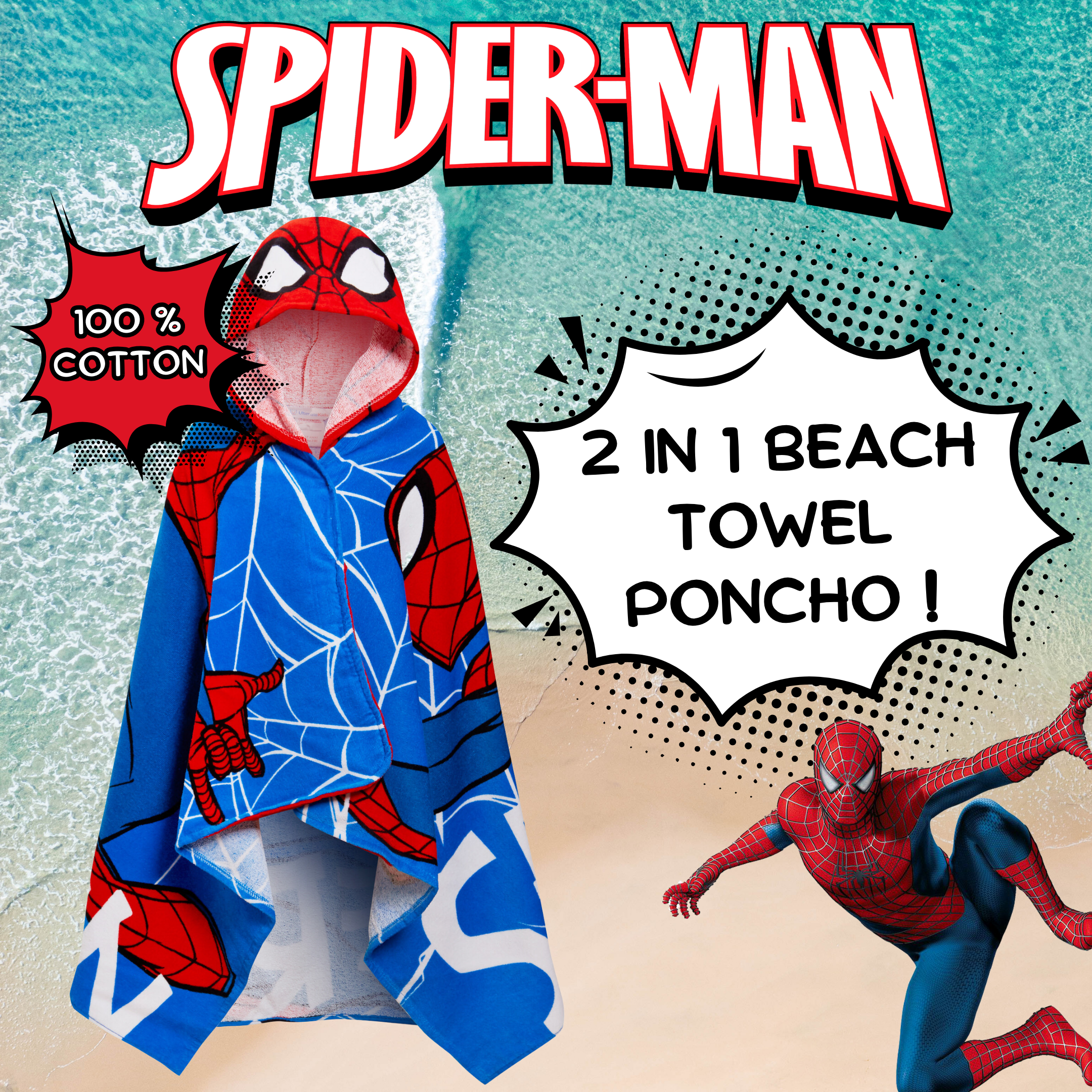 Spiderman Hooded Towel Avengers Poncho Kids Beach Towel Bath Towel Swimming Wrap