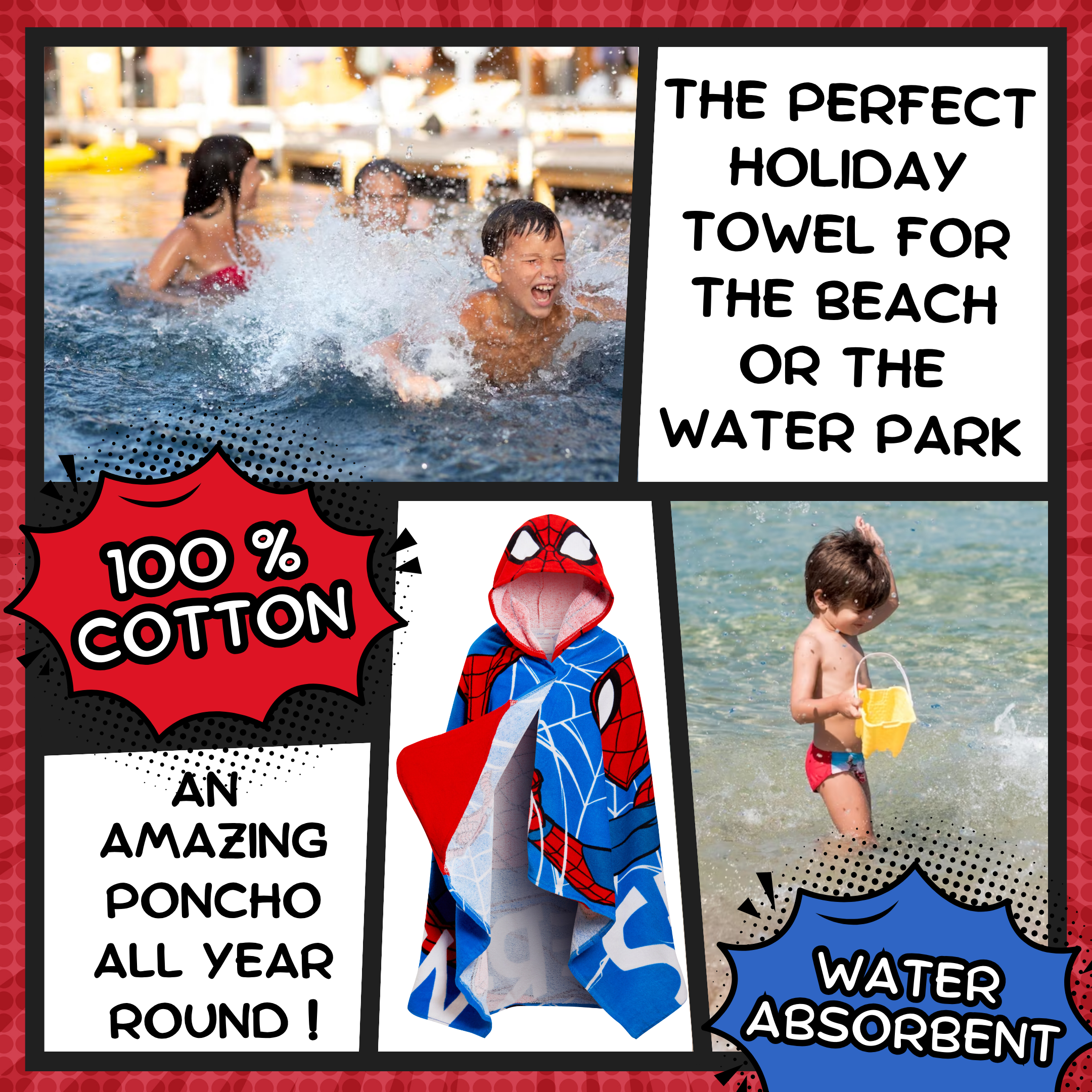 Spiderman Hooded Towel Avengers Poncho Kids Beach Towel Bath Towel Swimming Wrap