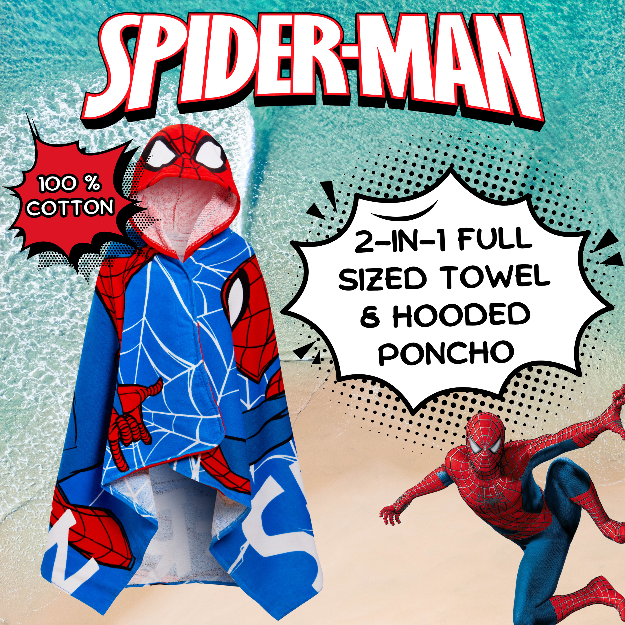 Spiderman Hooded Towel Avengers Poncho Kids Beach Towel Bath Towel Swimming Wrap