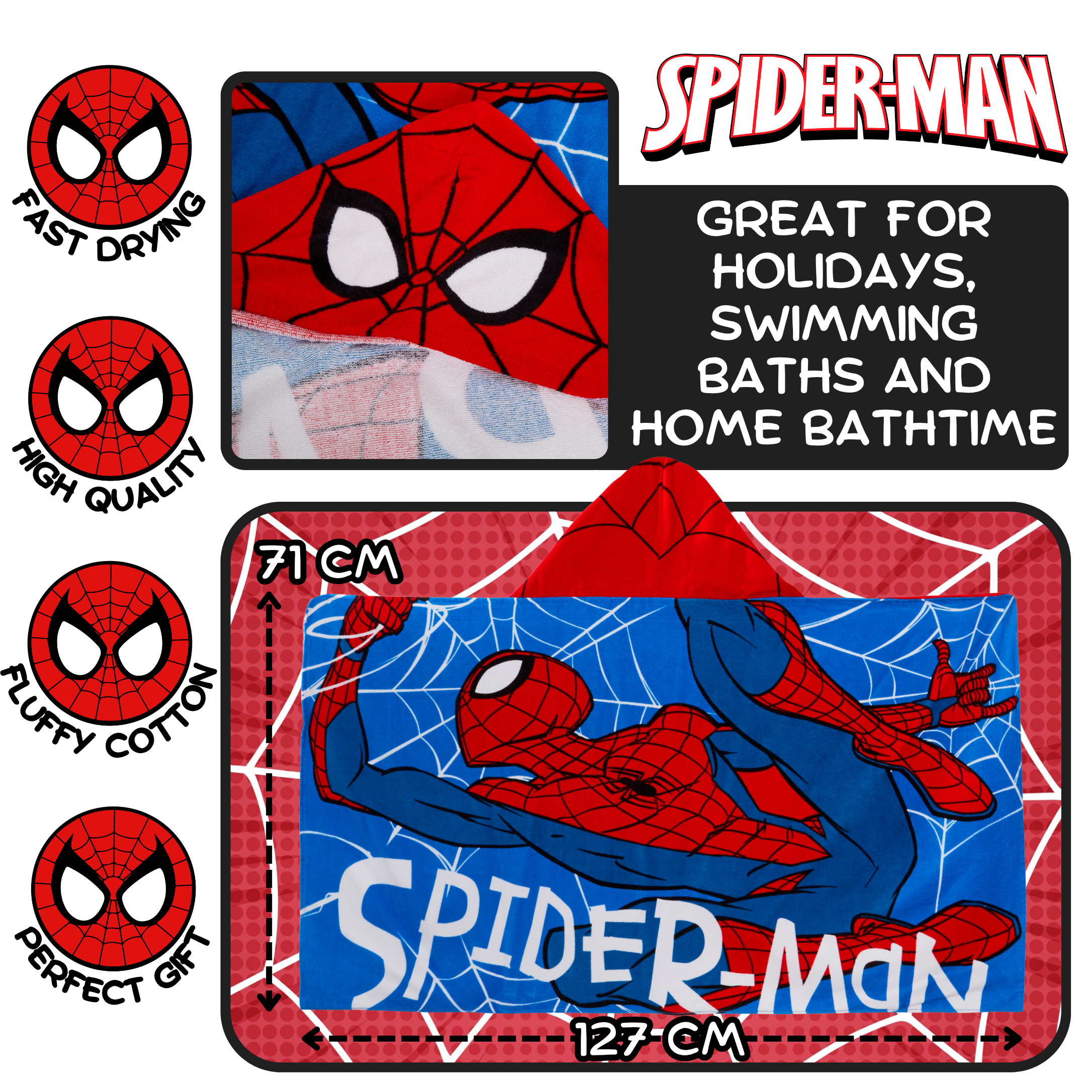 Spiderman Hooded Towel Avengers Poncho Kids Beach Towel Bath Towel Swimming Wrap