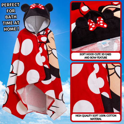 Disney Minnie Mouse Hooded Towel Girls Poncho Kids Beach Bath Towel Swim Robe