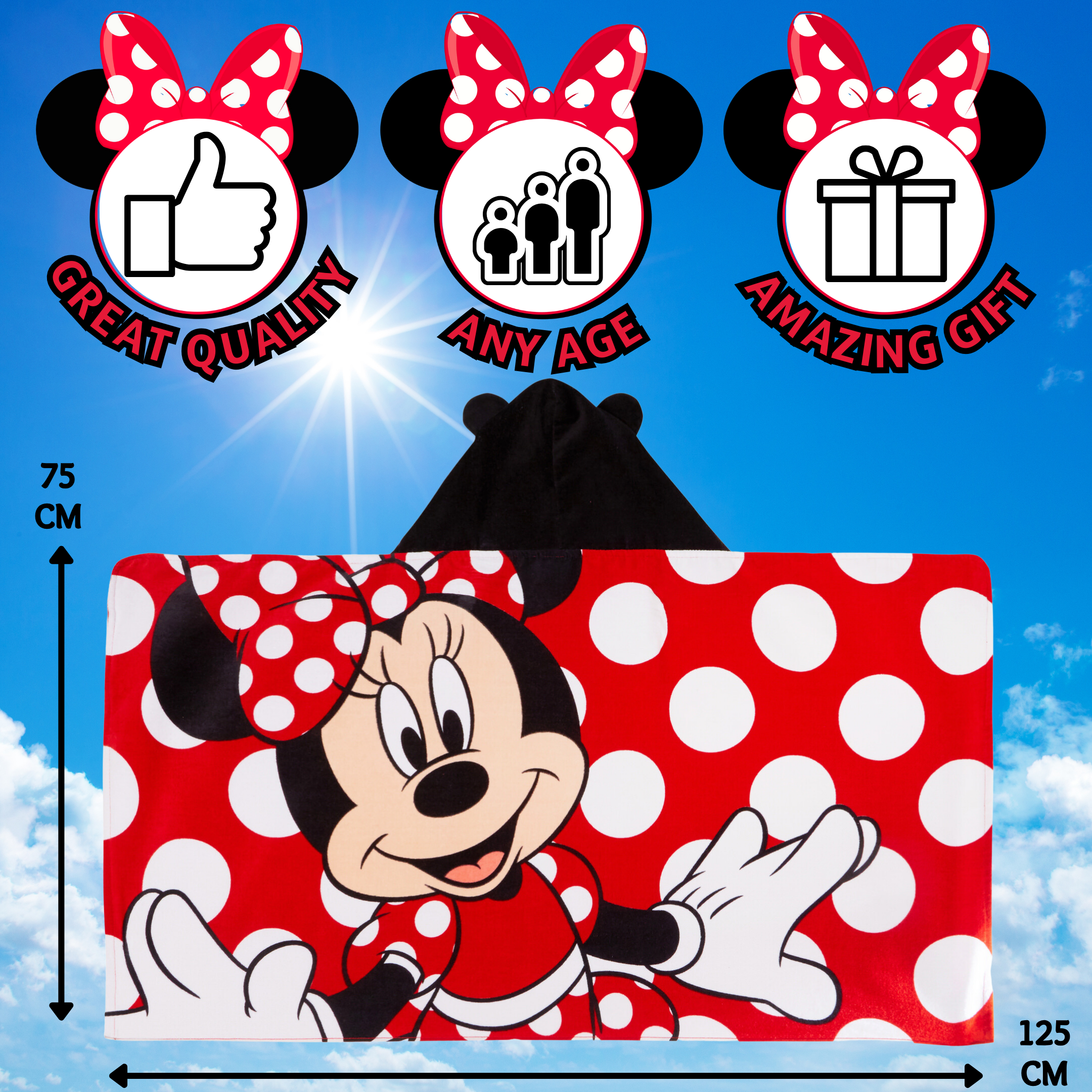 Disney Minnie Mouse Hooded Towel Girls Poncho Kids Beach Bath Towel Swim Robe