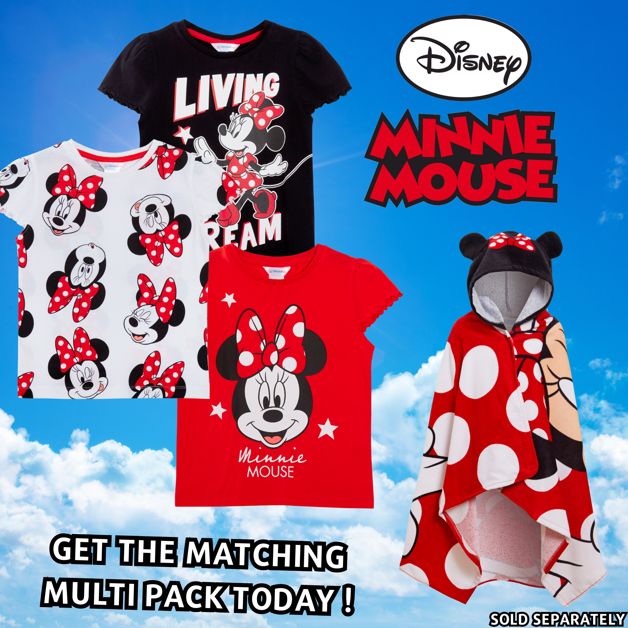 Disney Minnie Mouse Hooded Towel Girls Poncho Kids Beach Bath Towel Swim Robe