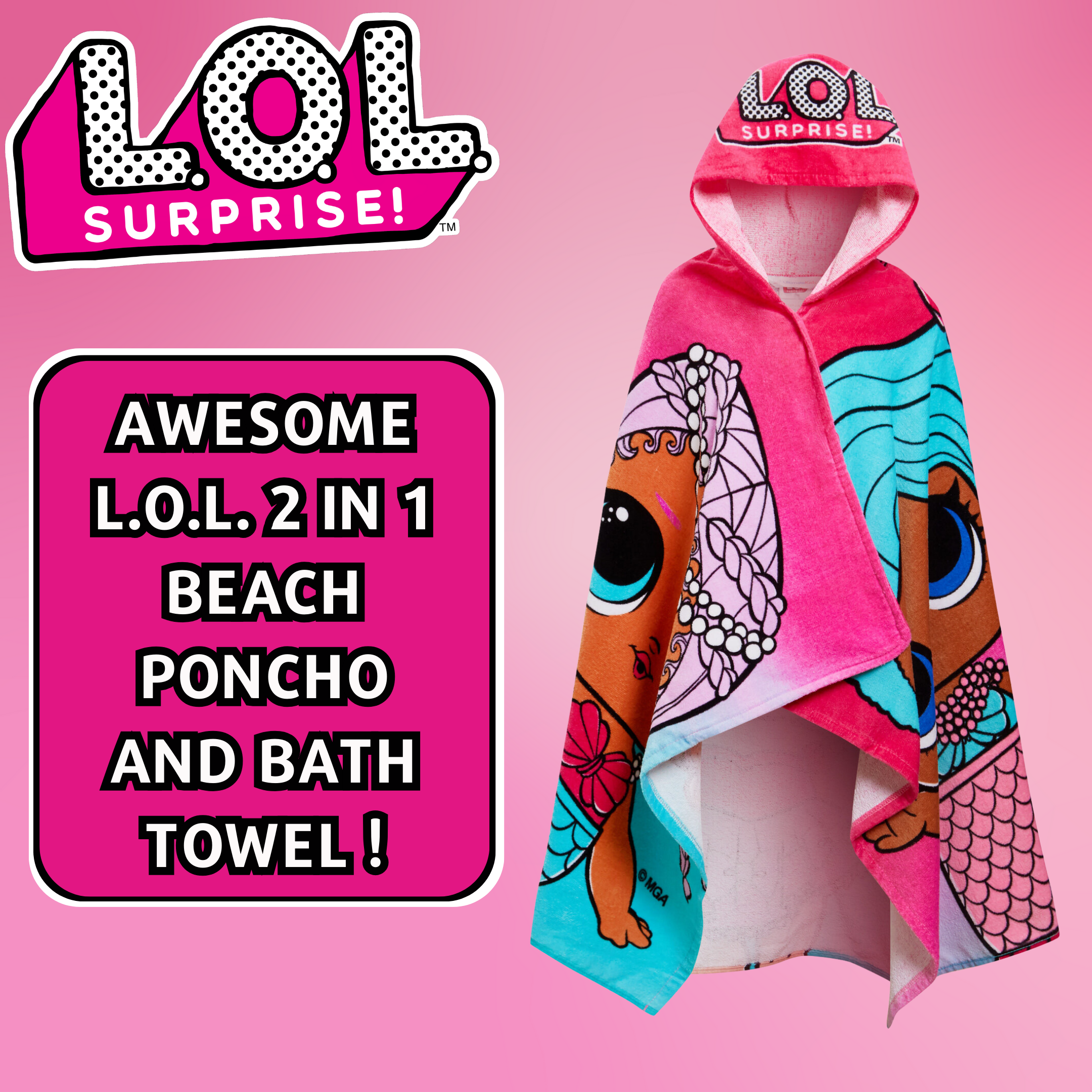 L.O.L Surprise! Dolls Hooded Towel Girls Poncho Cottton Beach Towel Bath Towel