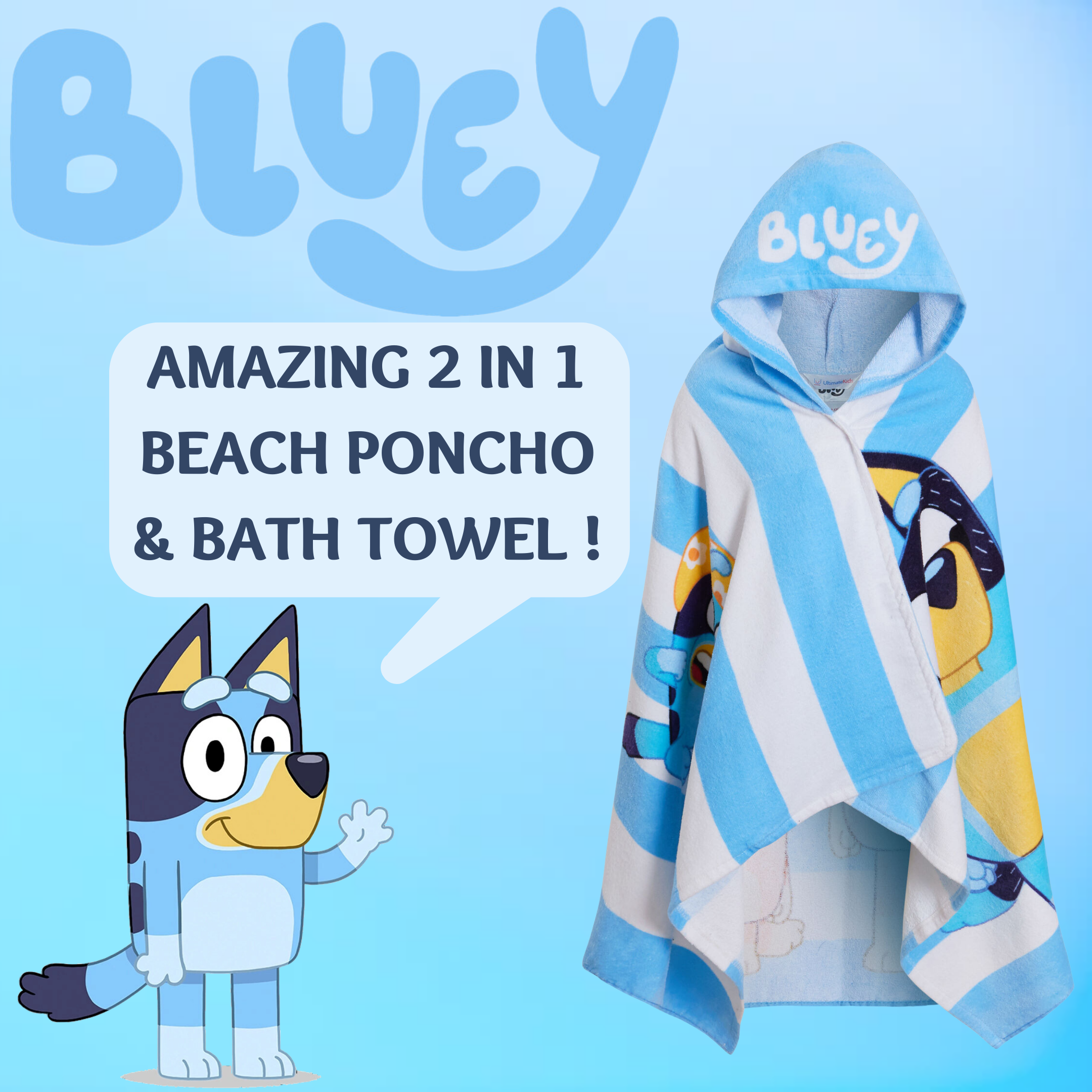 Bluey Hooded Towel Boys Girls Poncho Kids Beach Towel Bath Towel Swimming Wrap