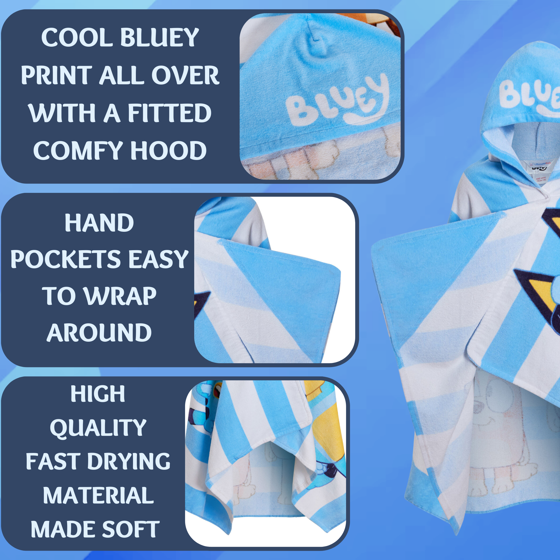 Bluey Hooded Towel Boys Girls Poncho Kids Beach Towel Bath Towel Swimming Wrap