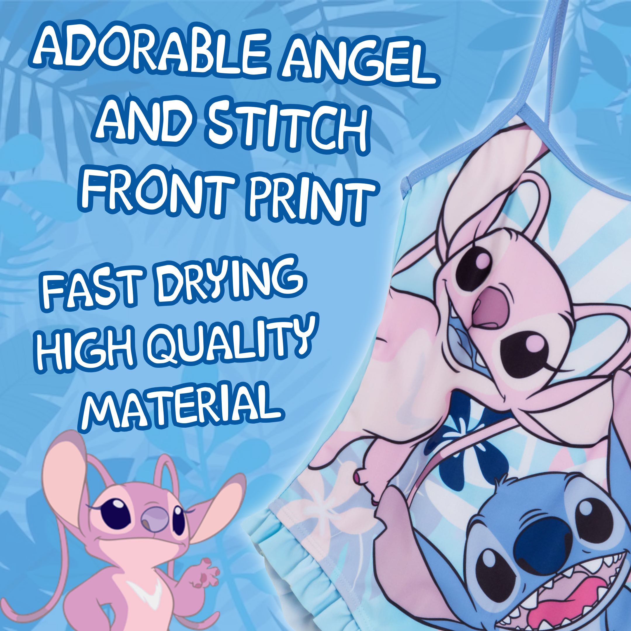 Girls Disney Stitch Swimming Costume Kids Angel Swimwear One Piece Swimsuit Pool