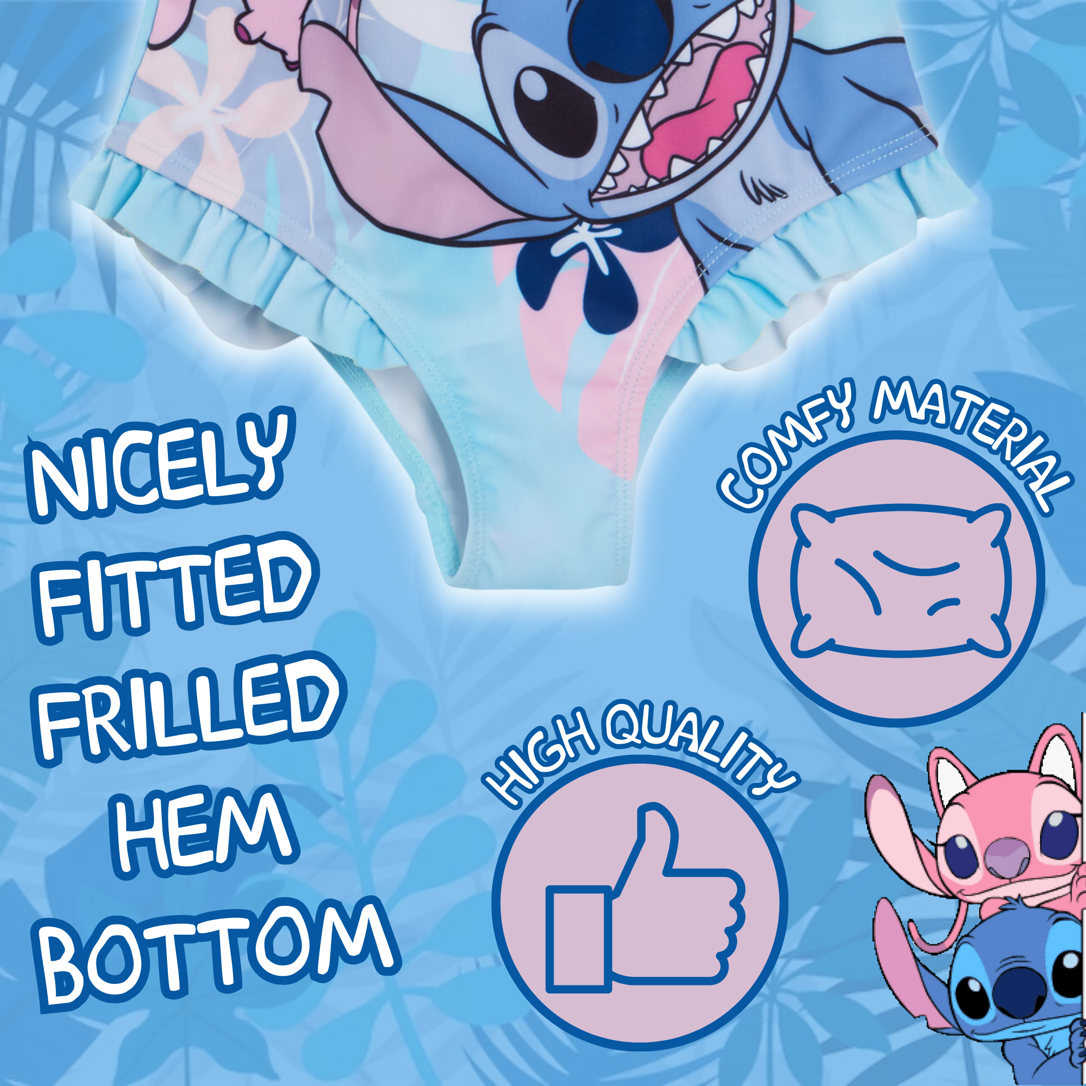Girls Disney Stitch Swimming Costume Kids Angel Swimwear One Piece Swimsuit Pool