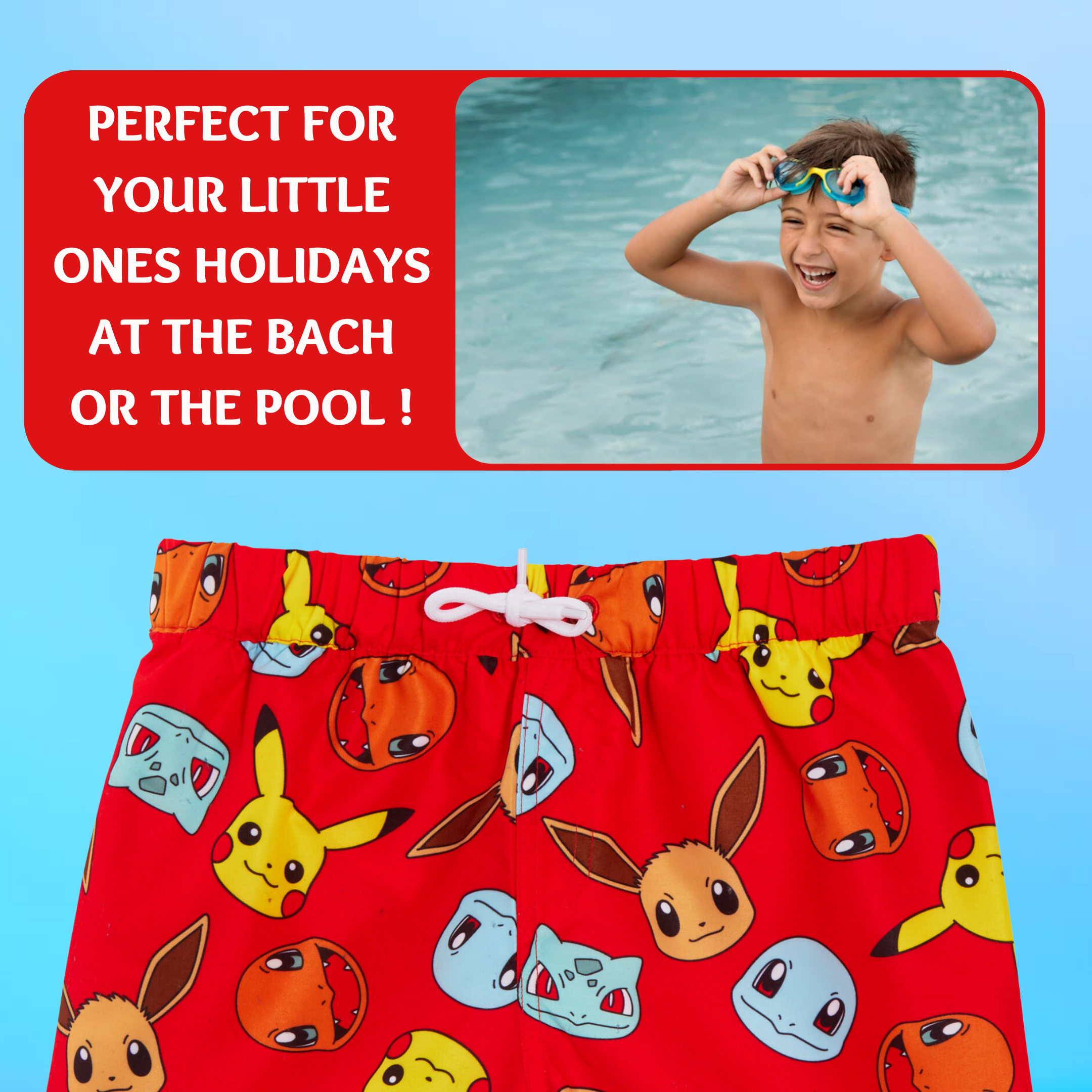 Boys Pokemon Swim Shorts Kids Pikachu Swimming Trunks Holiday Beach Pool Shorts