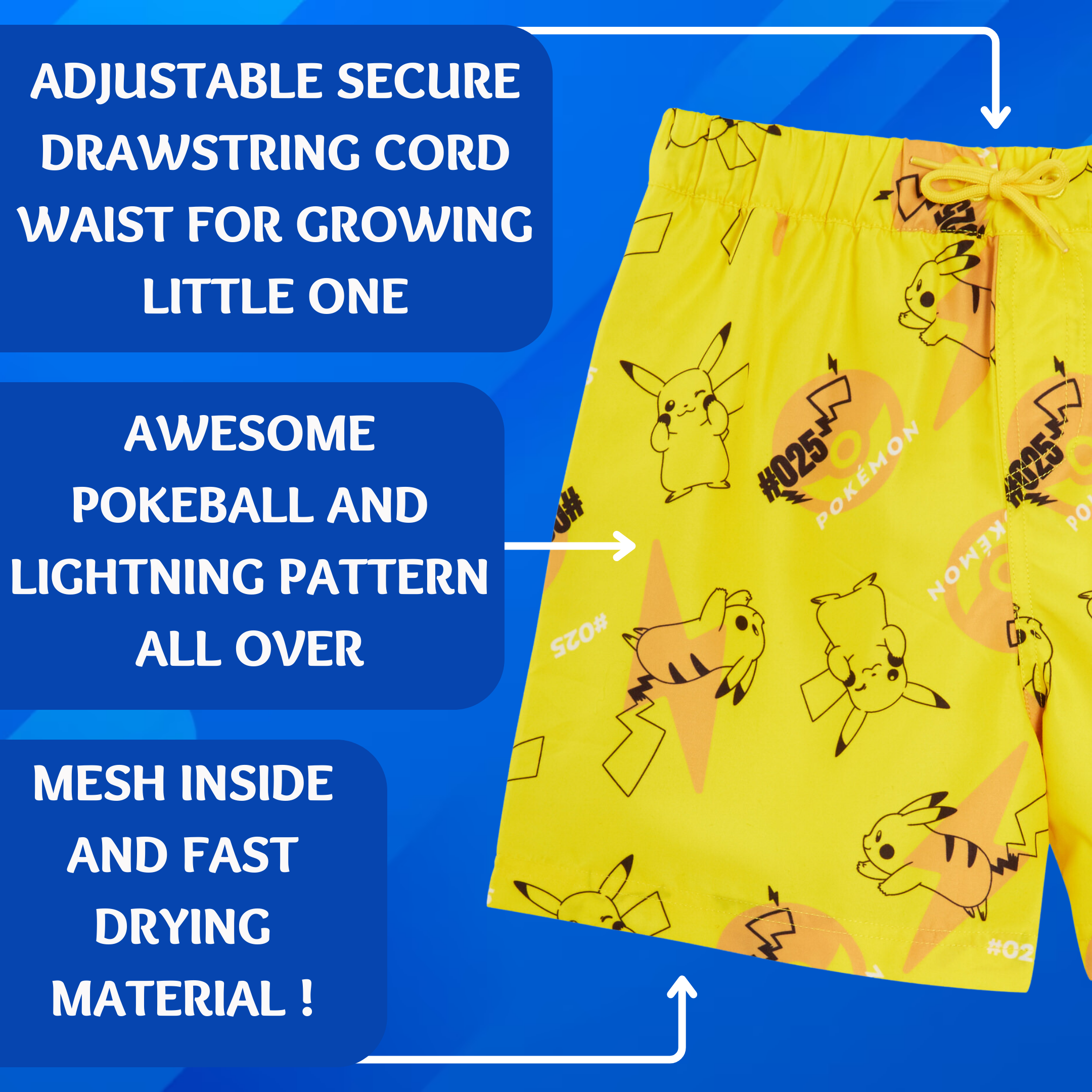 Boys Pikachu Swim Shorts Pokemon Swimming Shorts Kids Trunks Holiday Pool Shorts
