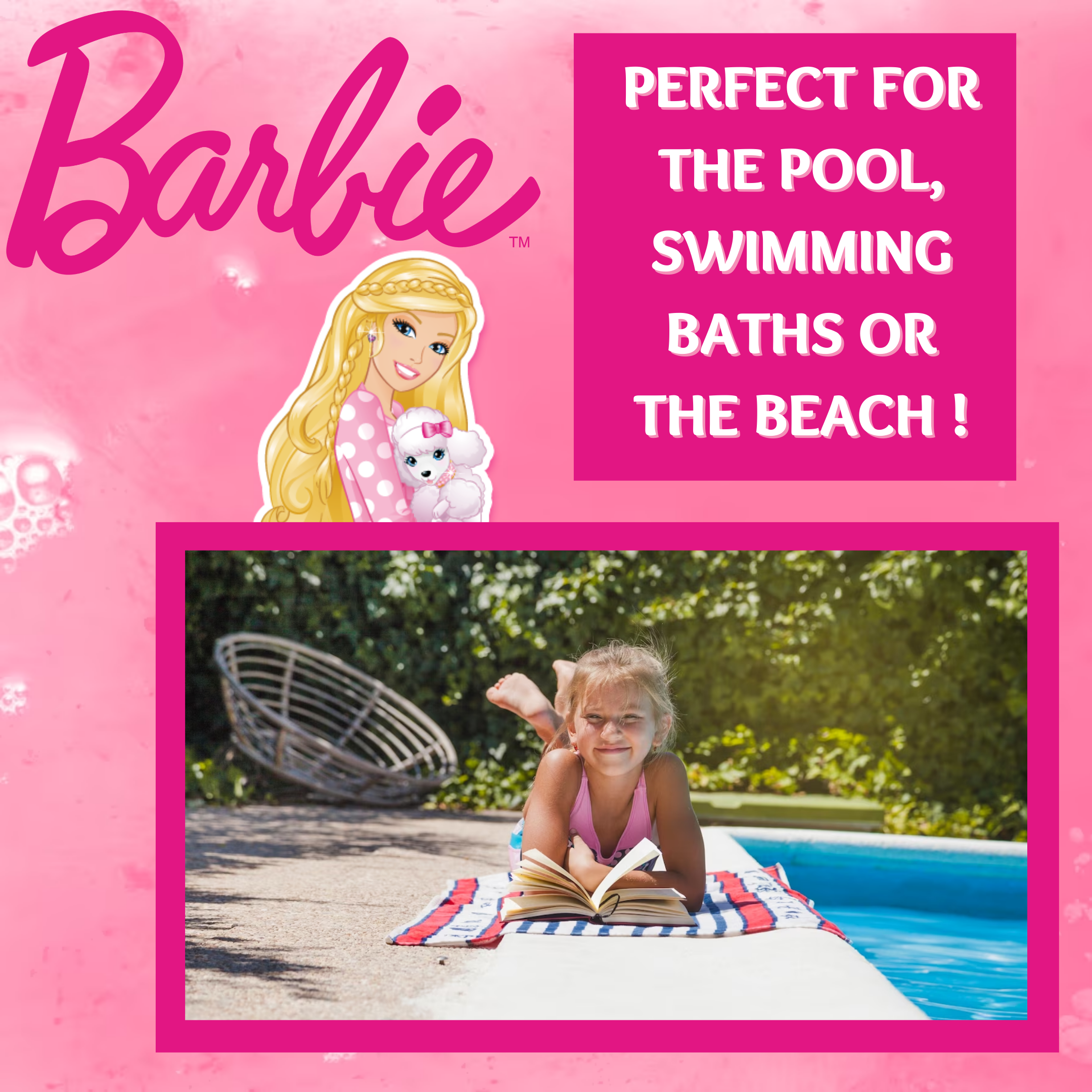 Girls Barbie Swimmming Costume Kids Barbie Pink One Piece Swim Suit Beach Pool
