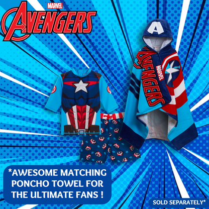 Captain America Swim Shorts + Rash Vest 2 Piece Swim Set Surf Top + Board Shorts