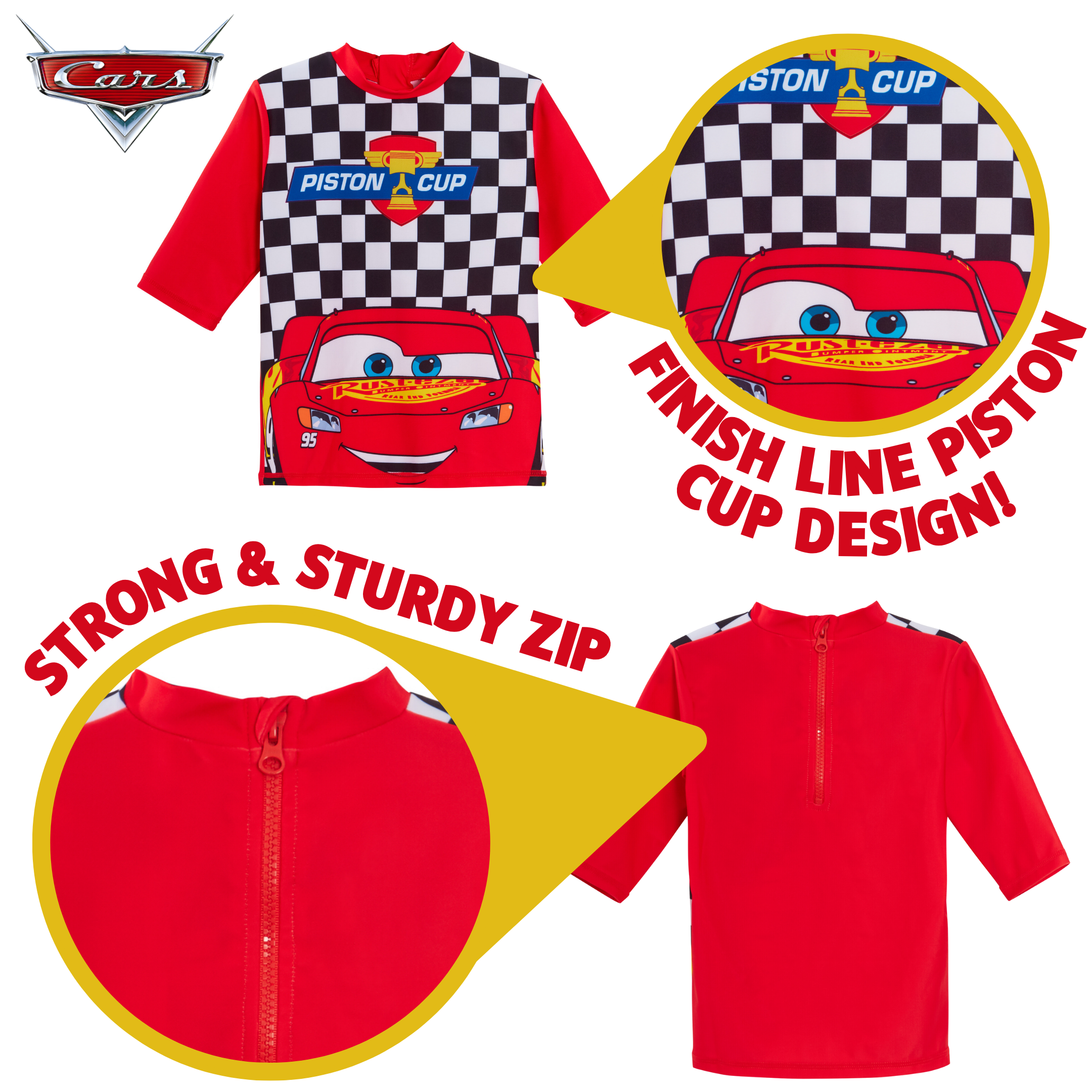 Boys Disney Cars Swim Shorts + Rash Vest Lighnting McQueen 2 Piece Swim Set