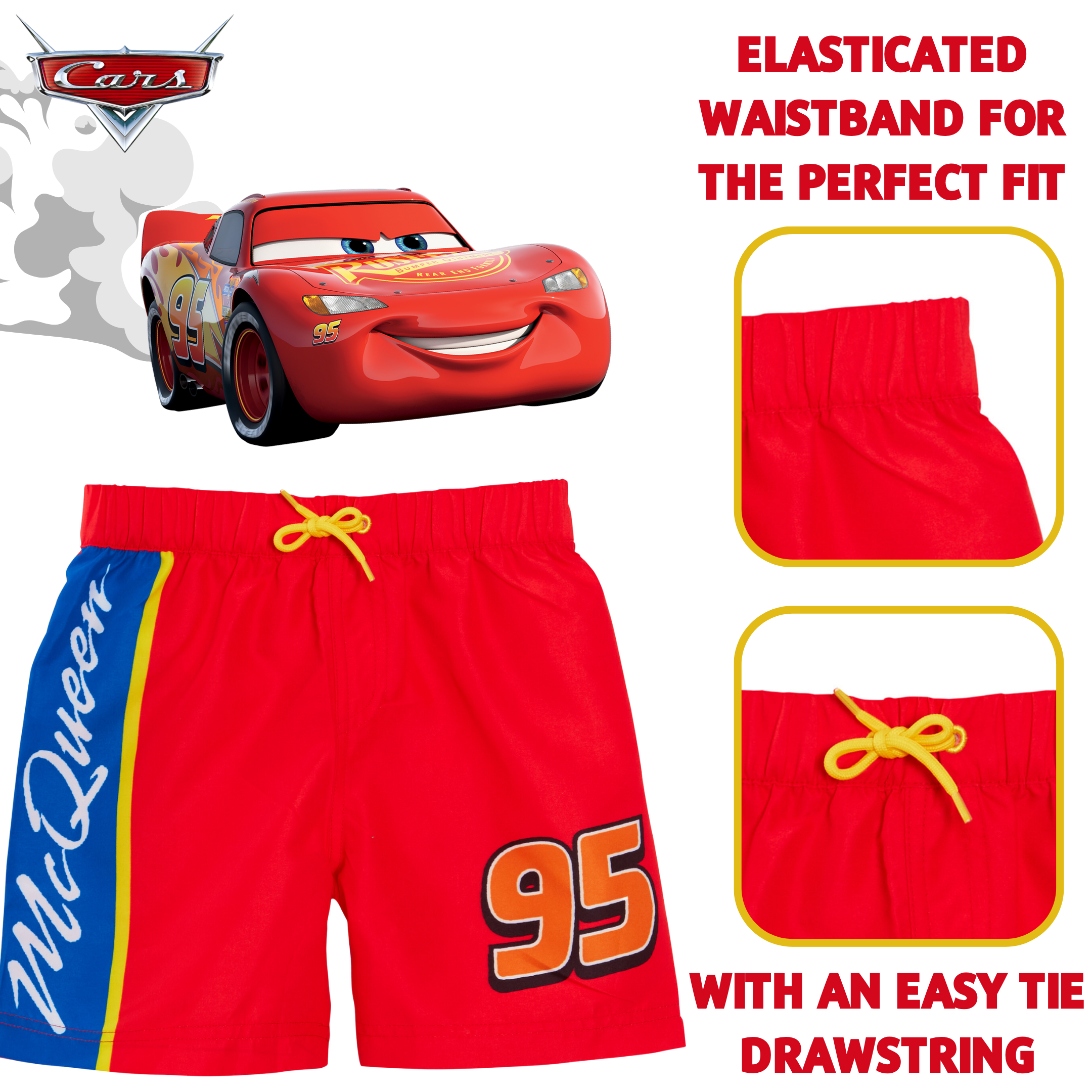 Boys Disney Cars Swim Shorts + Rash Vest Lighnting McQueen 2 Piece Swim Set