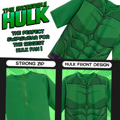 Incredible Hulk Swim Shorts + Rash Vest 2 Piece Swim Set Surf Top + Board Shorts