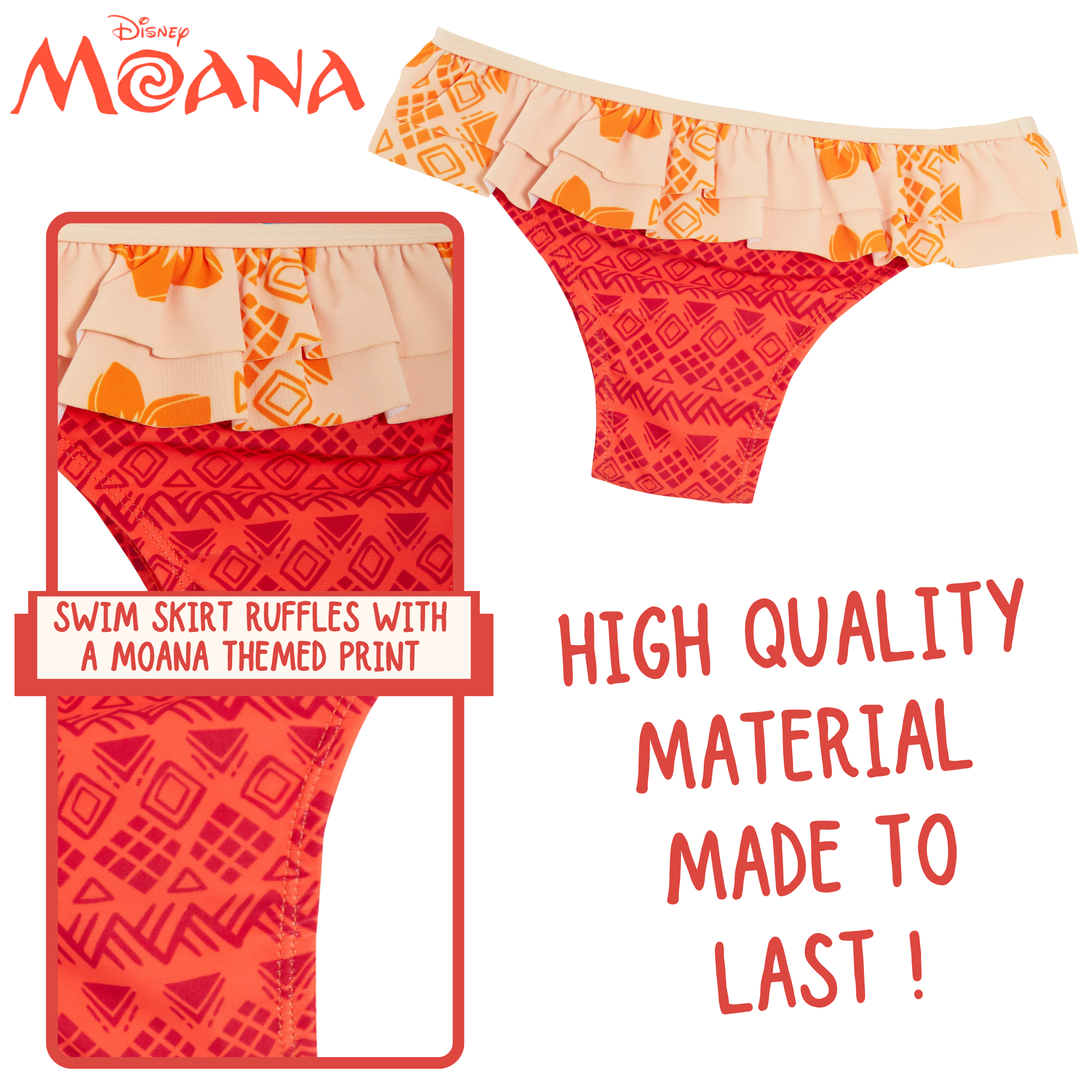 Girls Disney Moana Tankini Kids Deluxe Two Piece Swimming Costume Beach Swimsuit