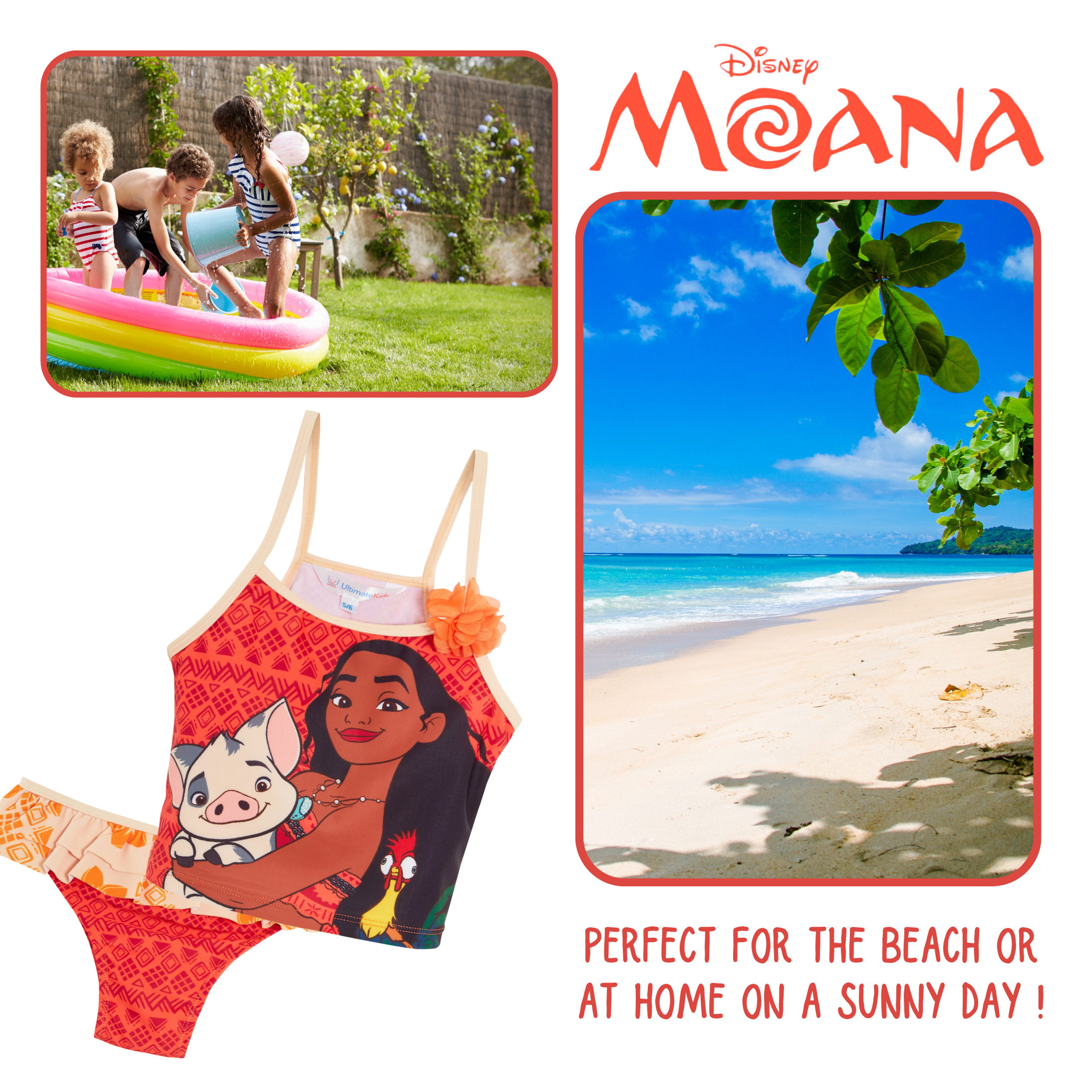 Girls Disney Moana Tankini Kids Deluxe Two Piece Swimming Costume Beach Swimsuit