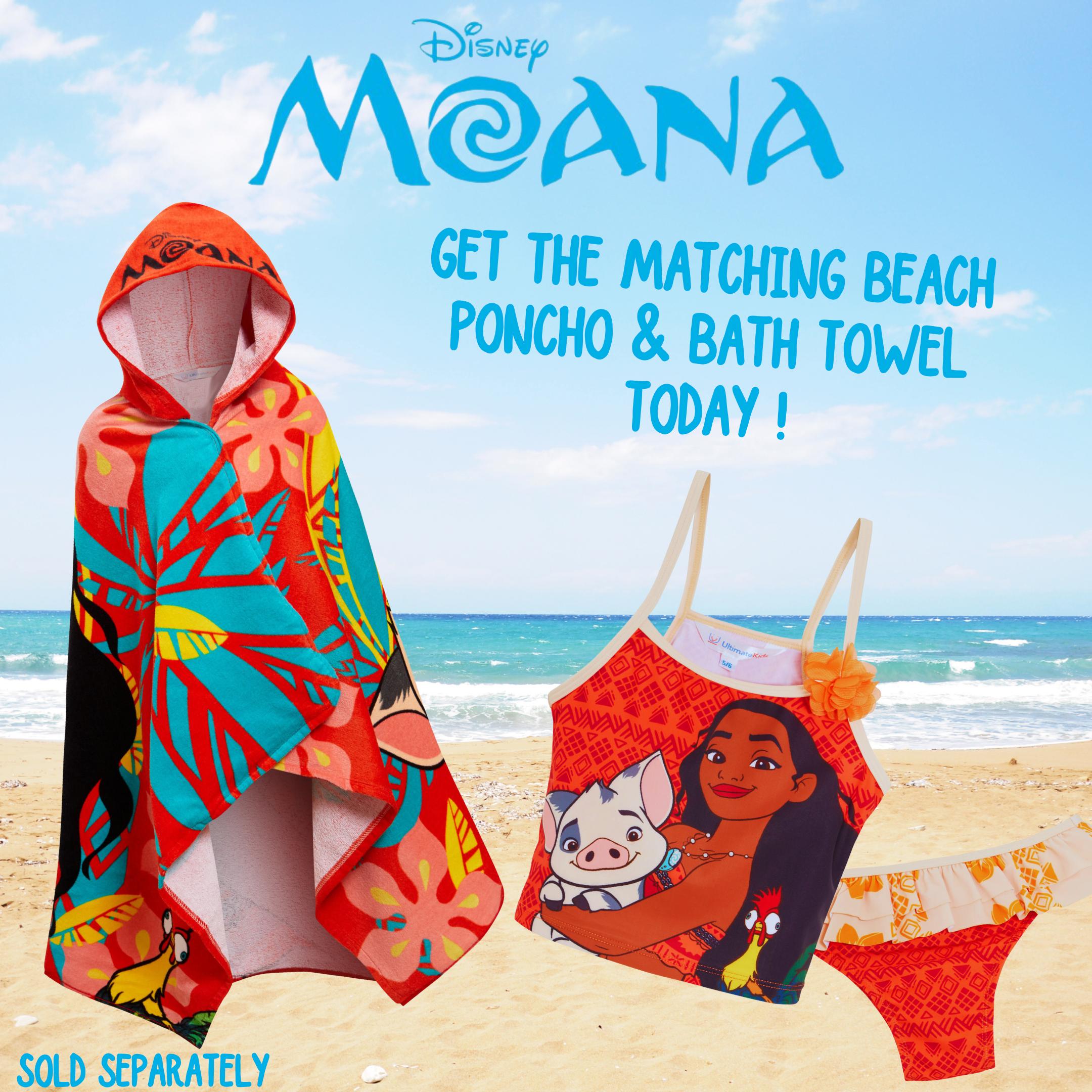 Girls Disney Moana Tankini Kids Deluxe Two Piece Swimming Costume Beach Swimsuit