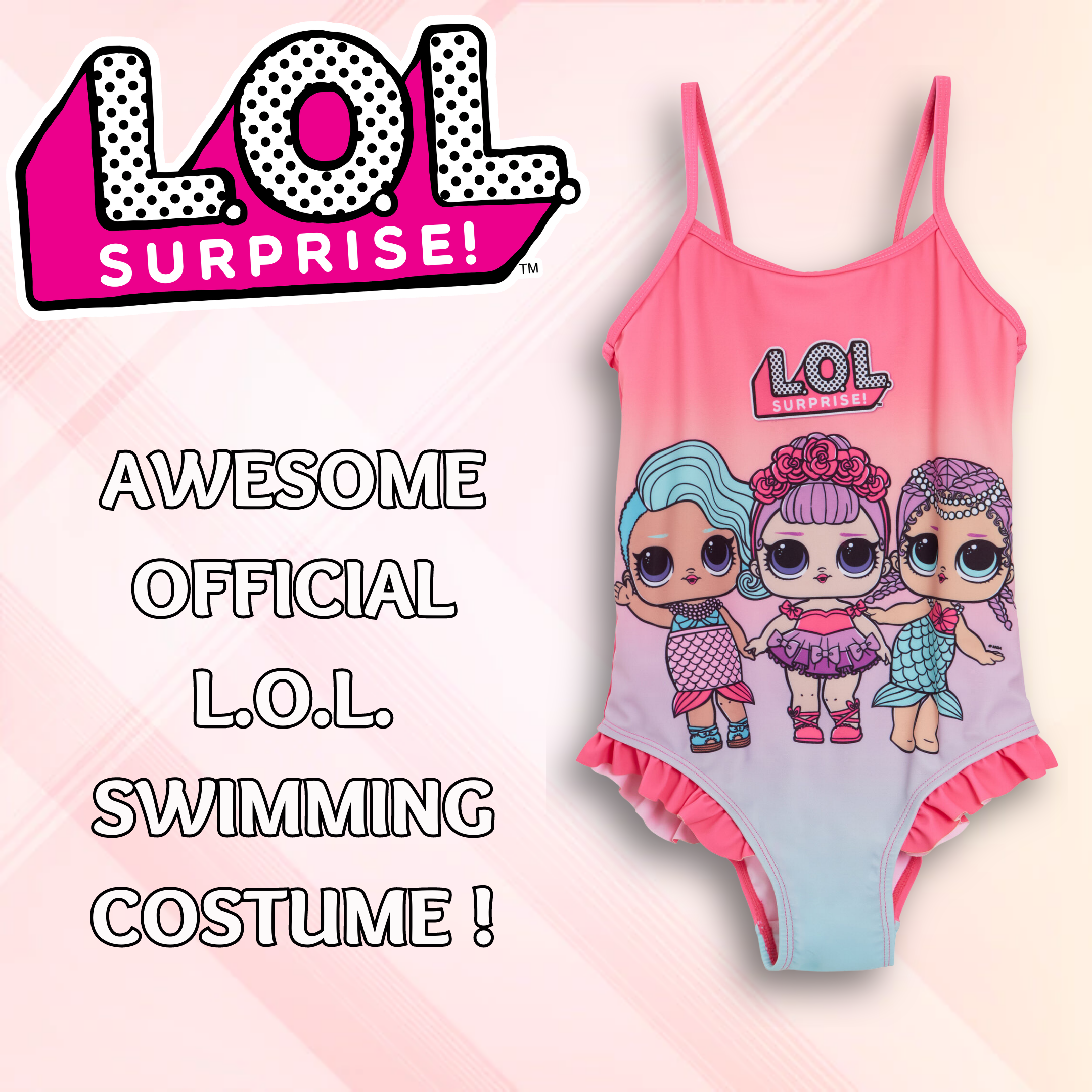 Girls L.O.L Surprise! Swimming Costume LOL Mermaid One Piece Swimsuit Swimwear