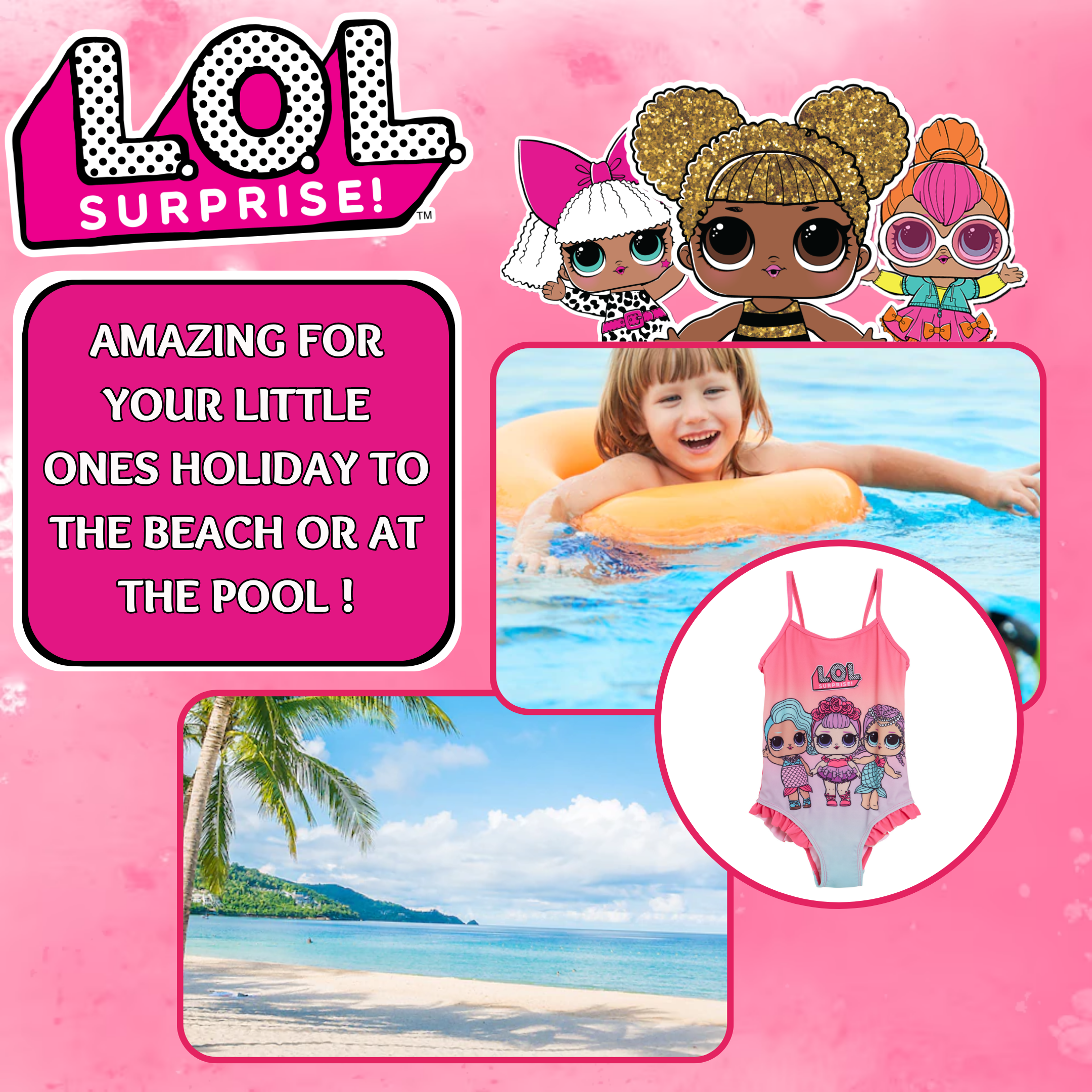 Girls L.O.L Surprise! Swimming Costume LOL Mermaid One Piece Swimsuit Swimwear