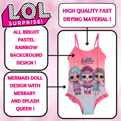 Girls L.O.L Surprise! Swimming Costume LOL Mermaid One Piece Swimsuit Swimwear