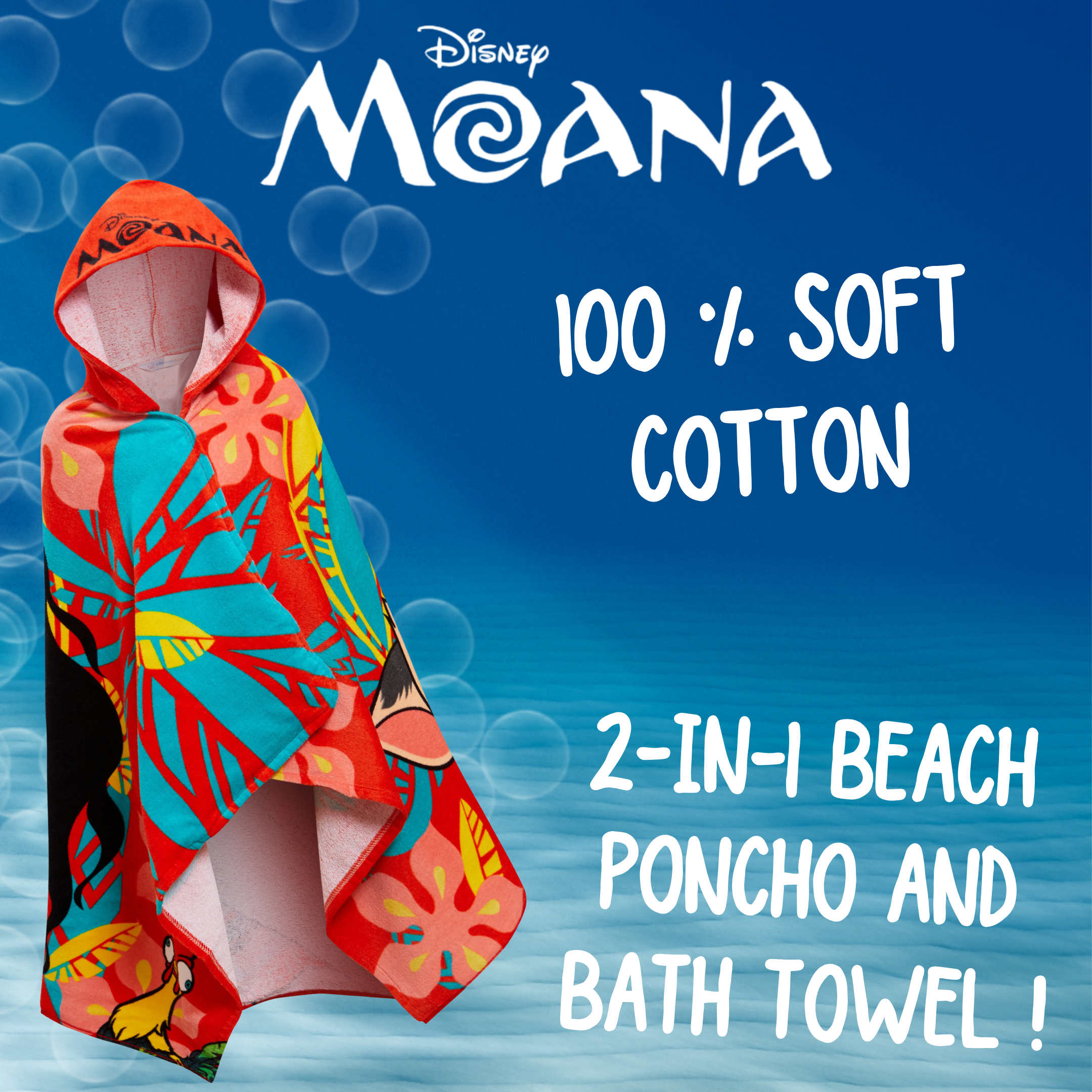 Disney Moana Hooded Towel Girls Poncho Kids Beach Towel Bath Towel Swimming Wrap