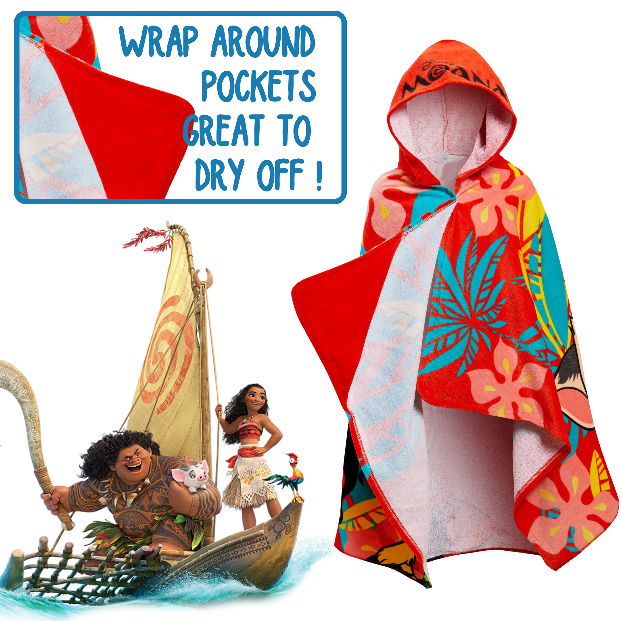 Disney Moana Hooded Towel Girls Poncho Kids Beach Towel Bath Towel Swimming Wrap